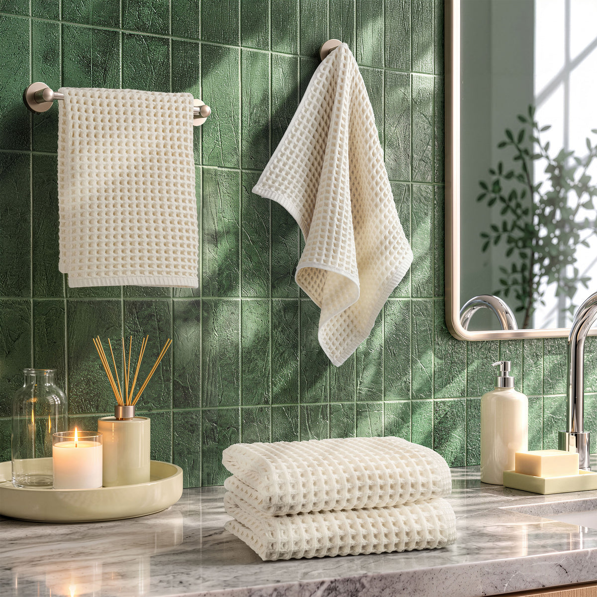 American Soft Linen 100% Cotton Waffle Hand Towels 4 Pack