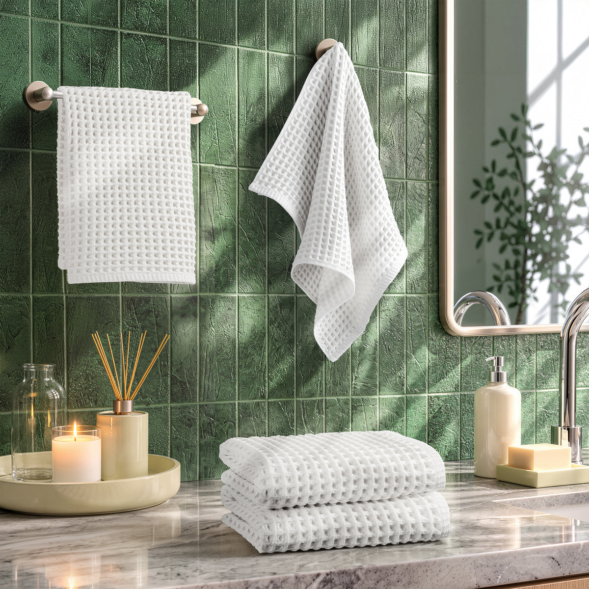 American Soft Linen 100% Cotton Waffle Hand Towels 4 Pack