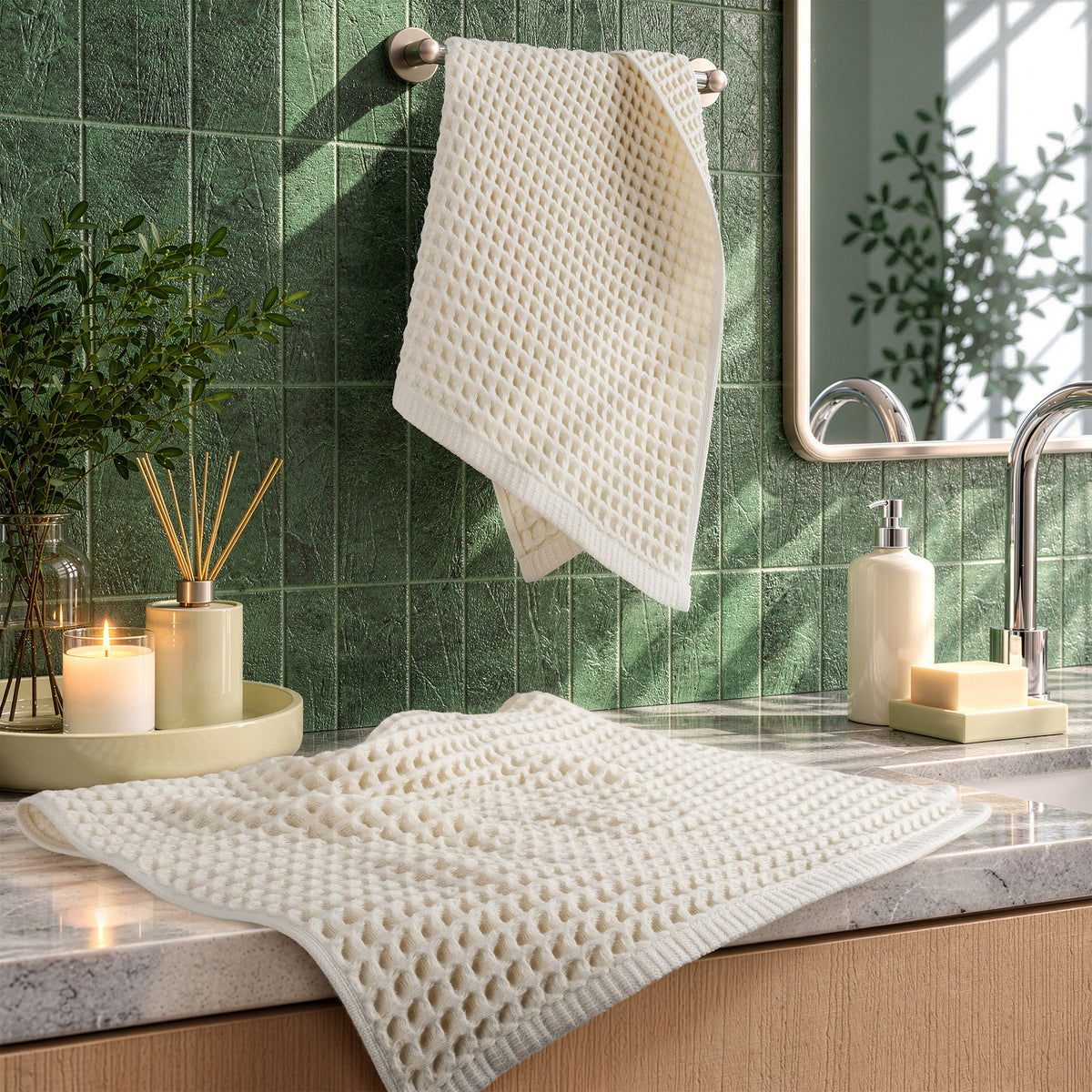 American Soft Linen 100% Cotton Waffle Hand Towels 2 Pack