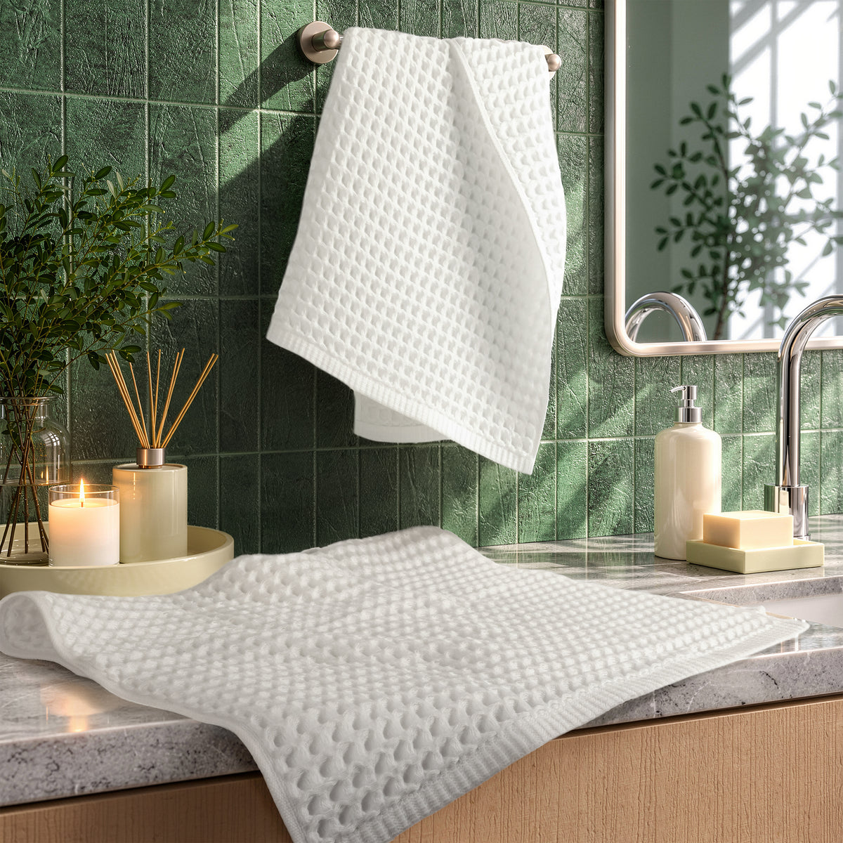 American Soft Linen 100% Cotton Waffle Hand Towels Set 2 pack  Wholesale – 60 Case White 6