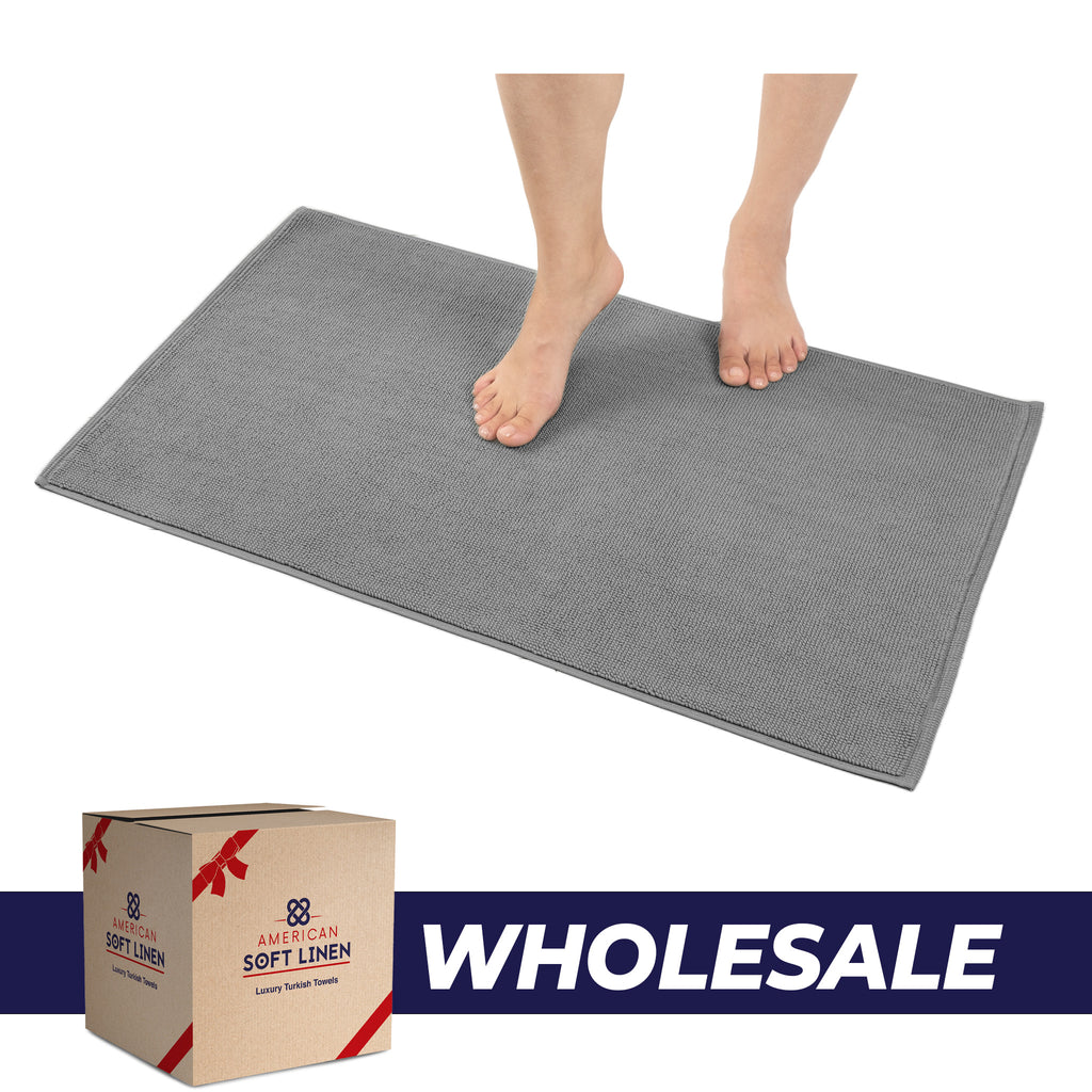 American Soft Linen 100% Cotton Bath Mat Rugs, 17x24 inches Slip Resistant Bottom Base Bath Mats for Bathroom - 50 Set Case Pack
