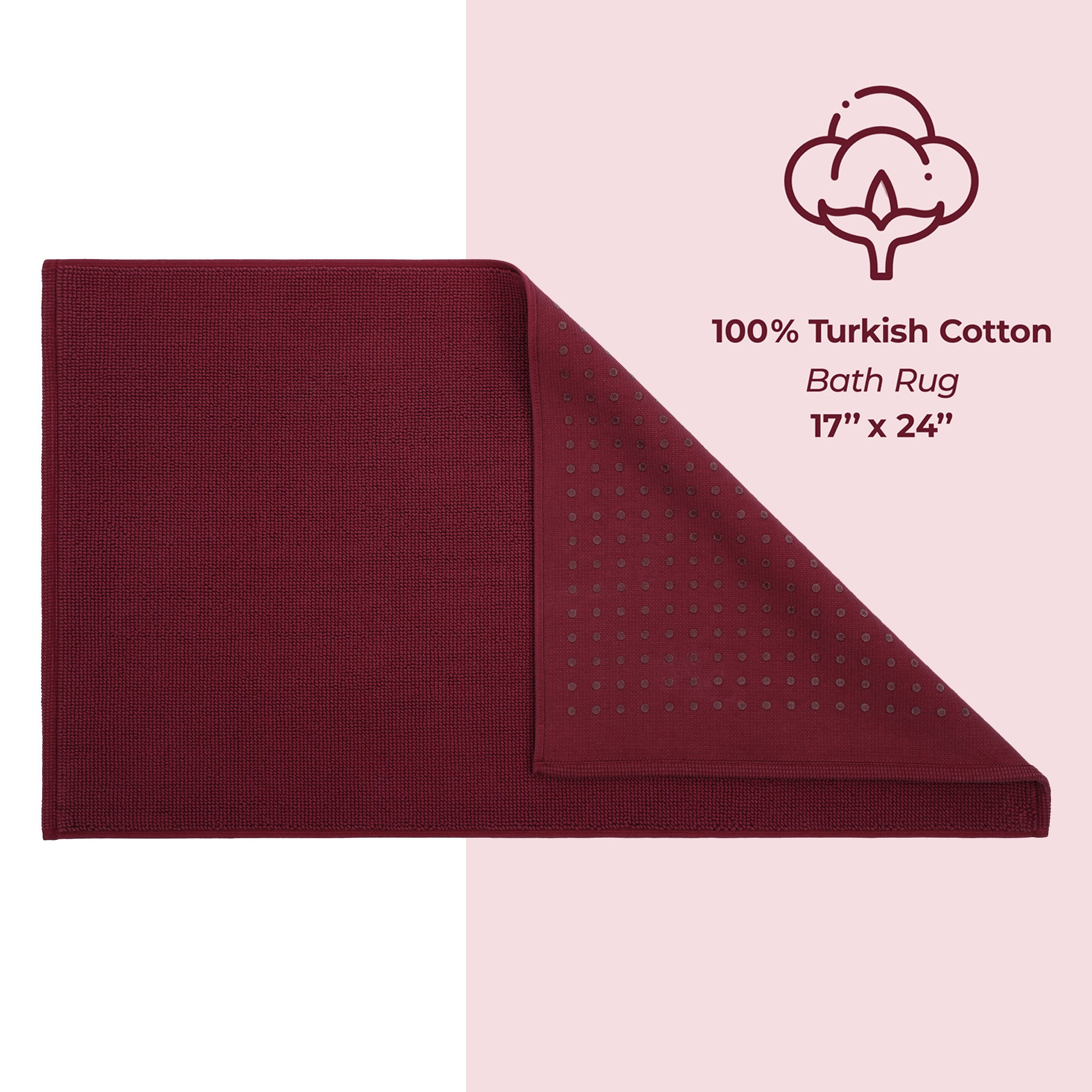 American Soft Linen 100% Cotton Non-Slip 17x24 Inch Bath Rug bordeaux-red-4