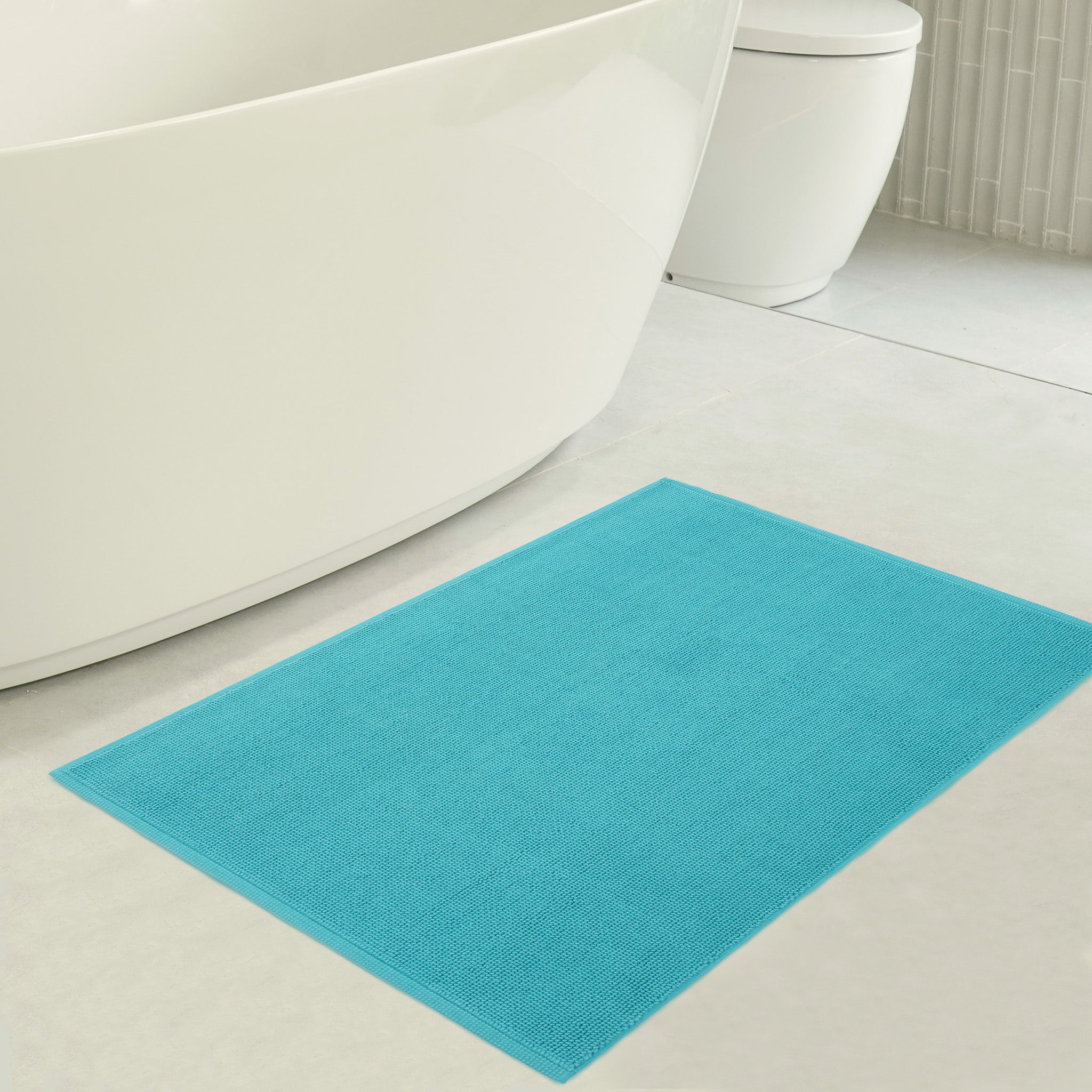 American Soft Linen Non Slip Bath Rug Turkish Cotton 17x24 Inches Soft Absorbent Bath Mat Rugs - Turquois Blue