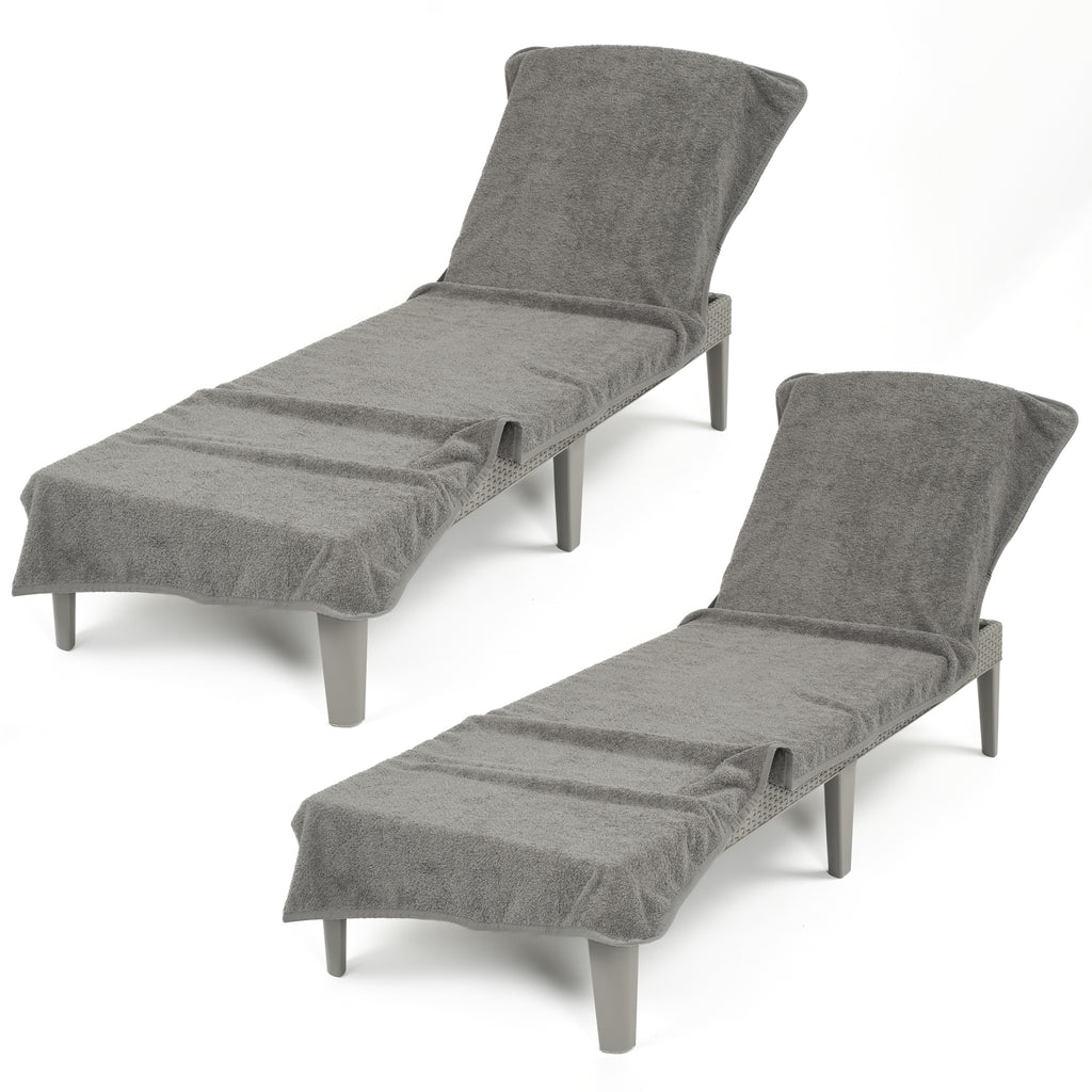 American Soft Linen 2 Pack Chaise Lounge Covers with Pocket, 86" x 32" Oversized Beach and Pool Lounge Chair Towels