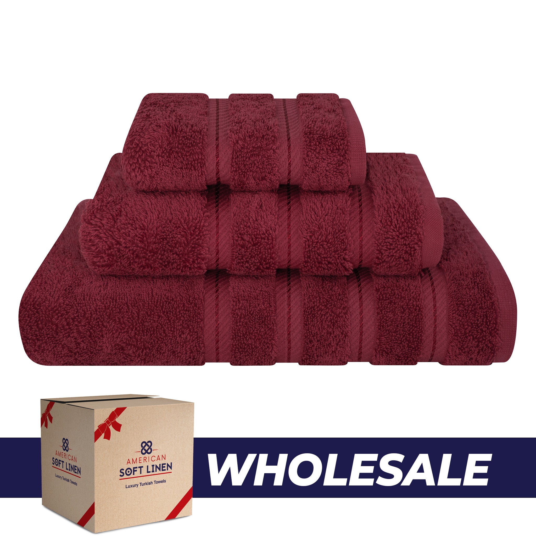 American Soft Linen 3 Piece Luxury Hotel Towel Set 20 set case pack bordeaux-red-0