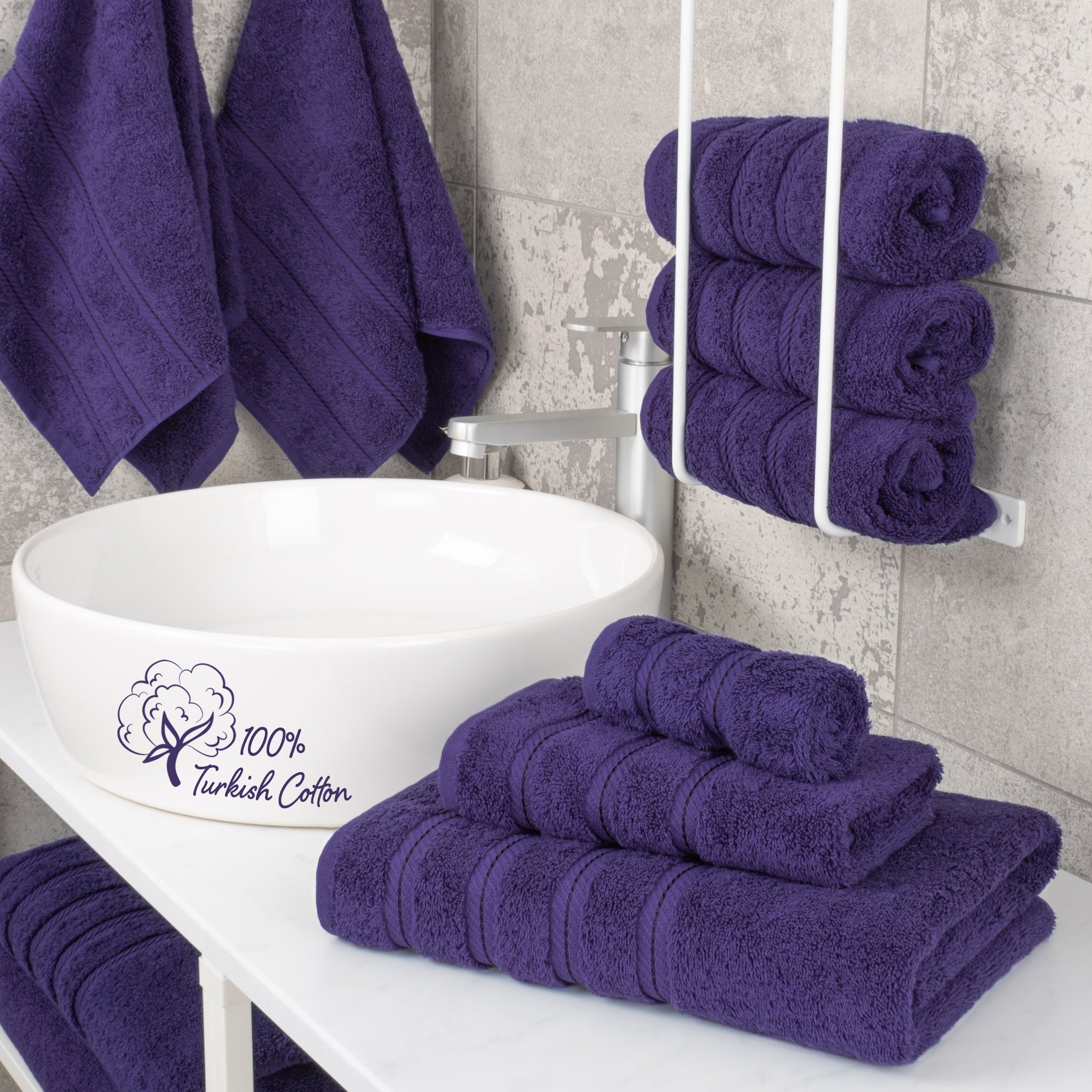 American Soft Linen 3 Piece Luxury Hotel Towel Set 20 set case pack purple-2