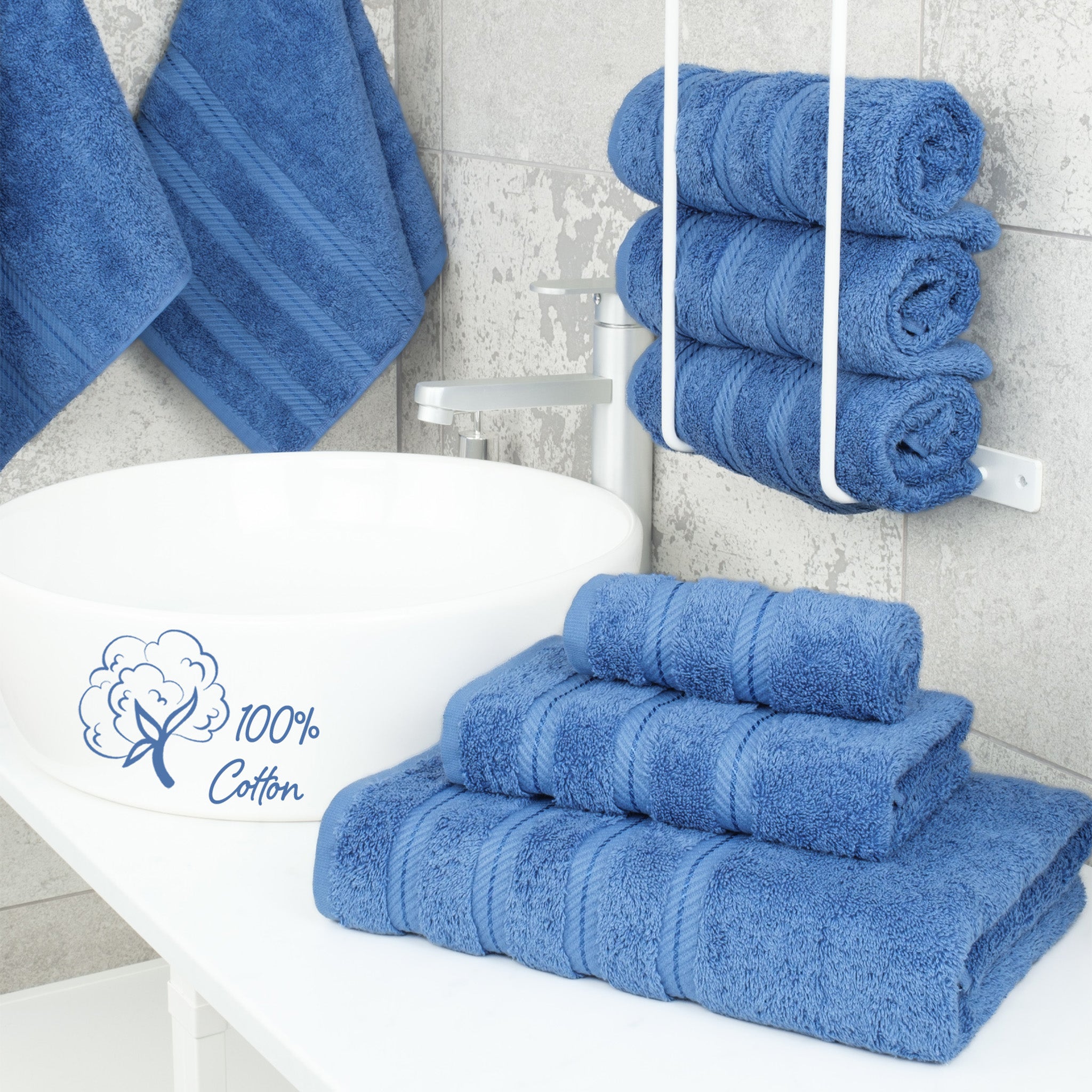 American Soft Linen - 3 Piece Turkish Cotton Towel Set -electric-blue-2
