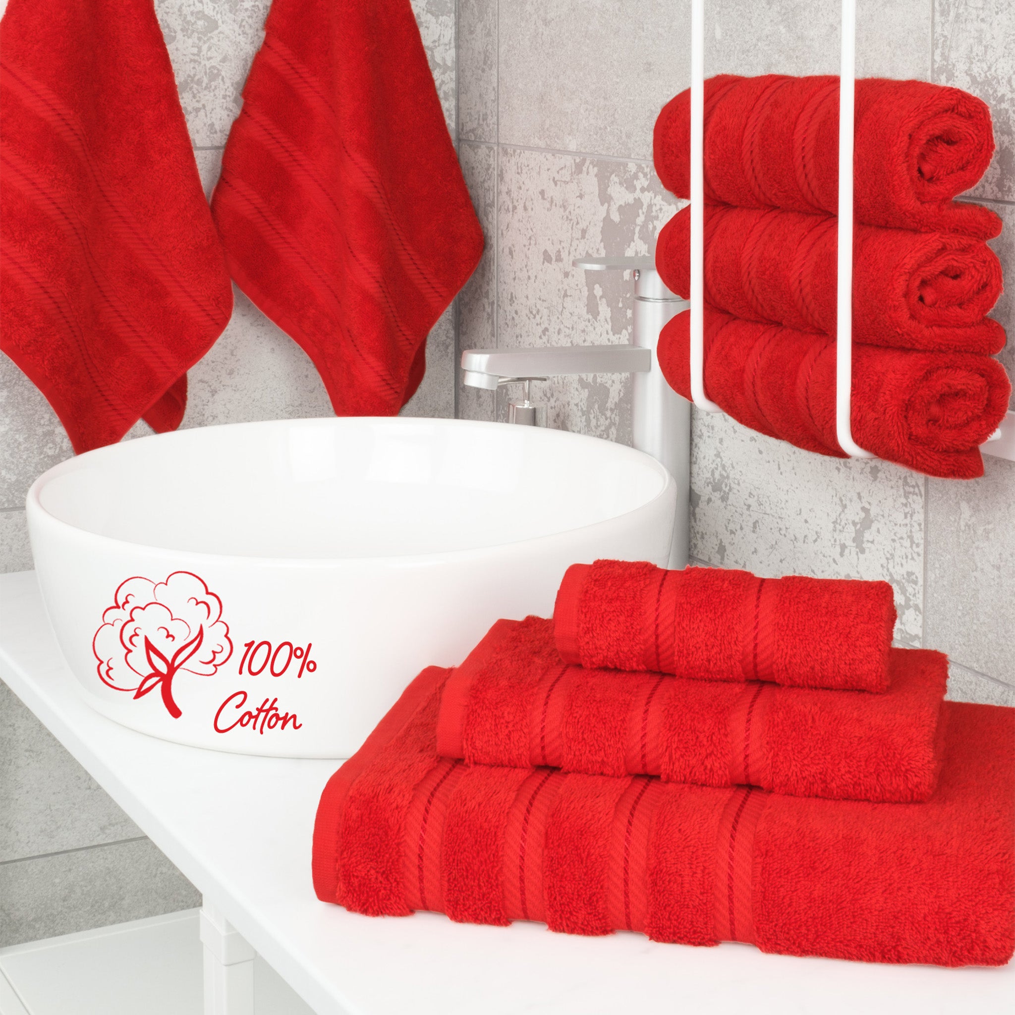 American Soft Linen - 3 Piece Turkish Cotton Towel Set -electric-red-2