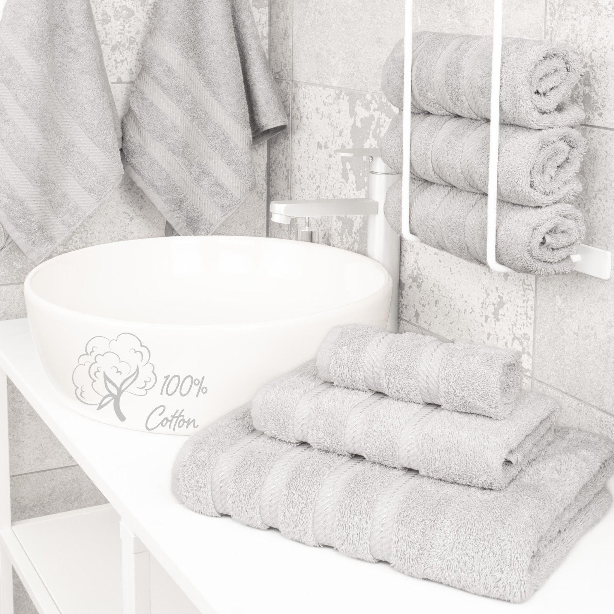 American Soft Linen - 3 Piece Turkish Cotton Towel Set -silver-gray-2