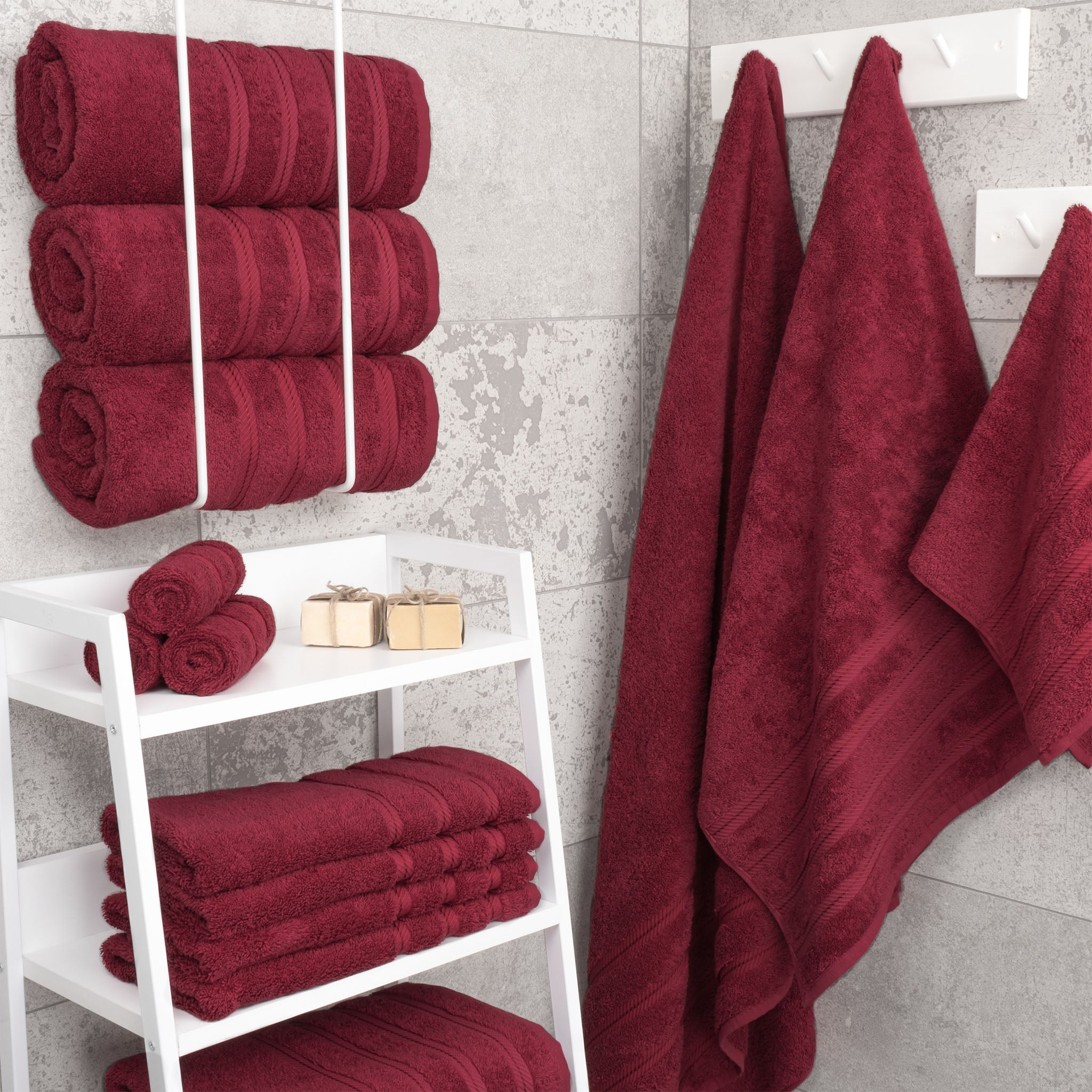 American Soft Linen 100% Turkish Cotton 4 Pack Bath Towel Set bordeaux-red-2