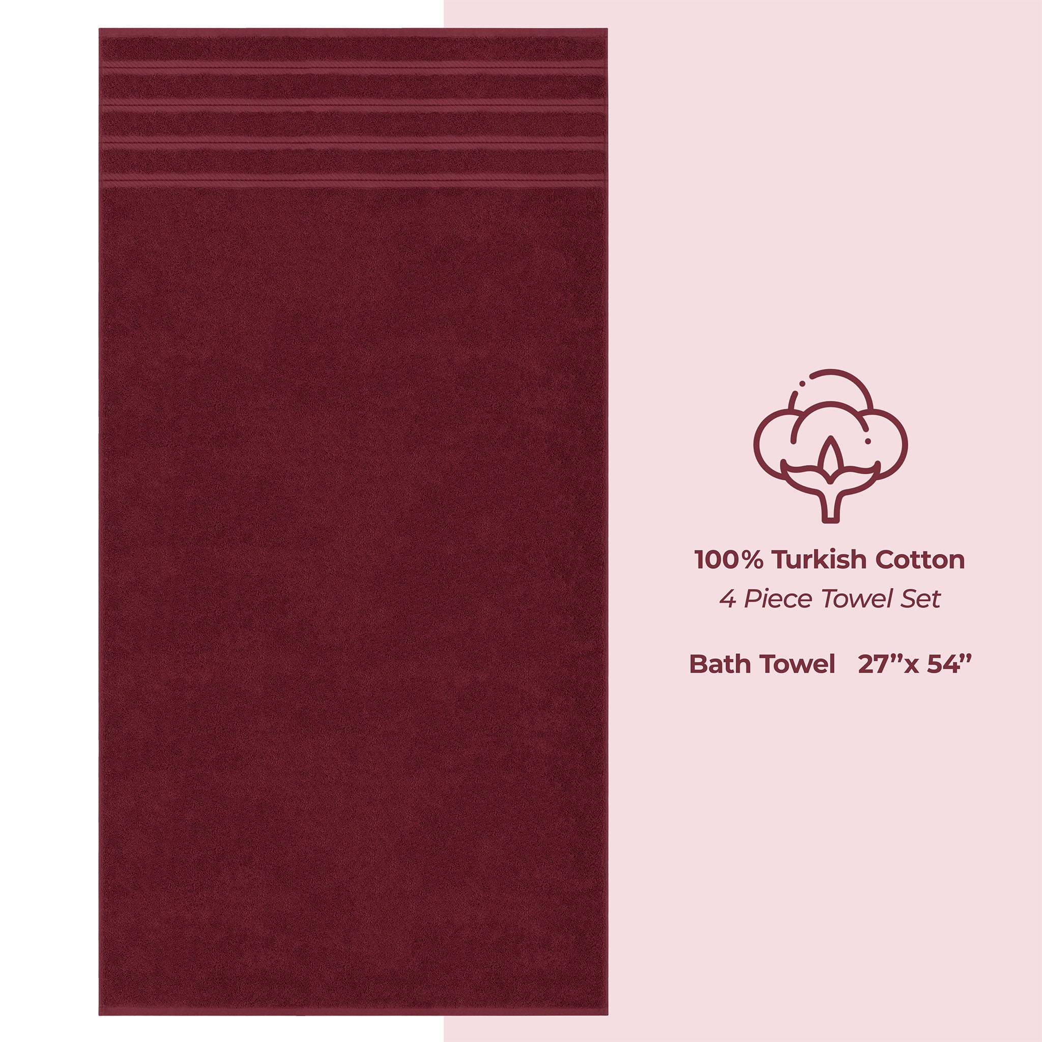 American Soft Linen 100% Turkish Cotton 4 Pack Bath Towel Set bordeaux-red-4