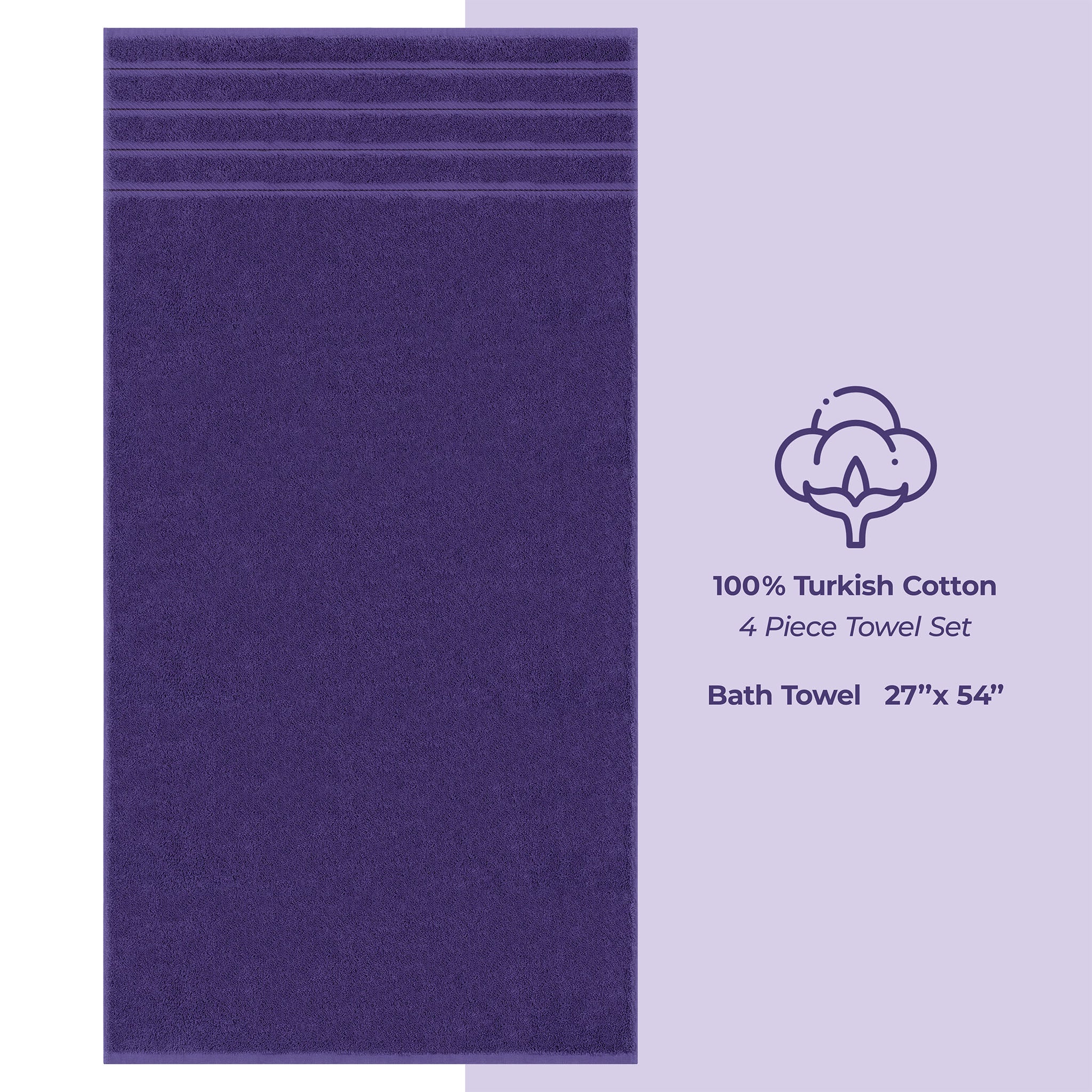 American Soft Linen 100% Turkish Cotton 4 Pack Bath Towel Set purple-4