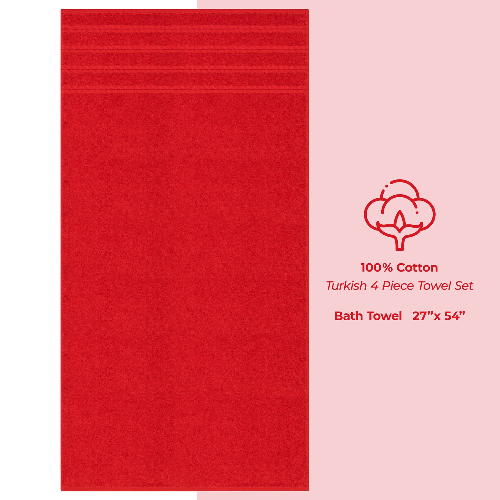 American Soft Linen 100% Turkish Cotton 4 Pack Bath Towel Set red-4