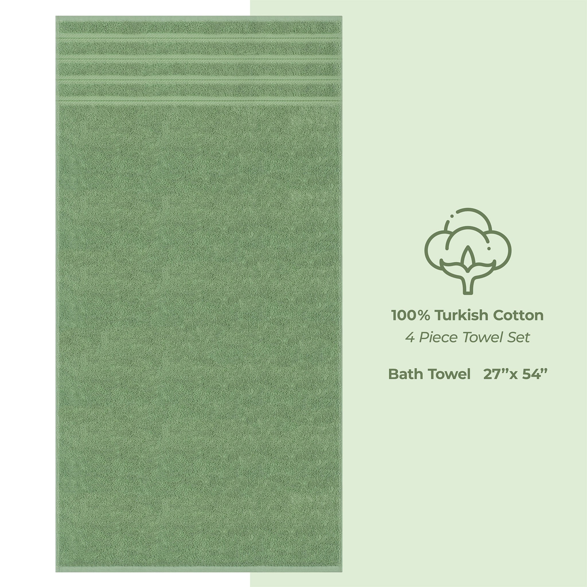 American Soft Linen 100% Turkish Cotton 4 Pack Bath Towel Set sage-green-4