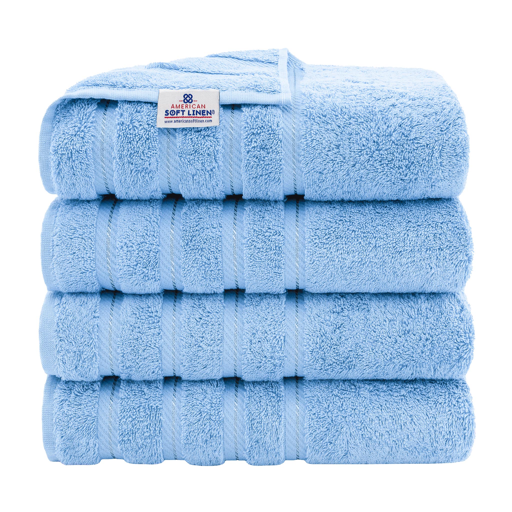 American Soft Linen Bath Towels 100% Turkish Cotton 4 Piece Luxury Bath Towel Sets for Bathroom - Sky Blue