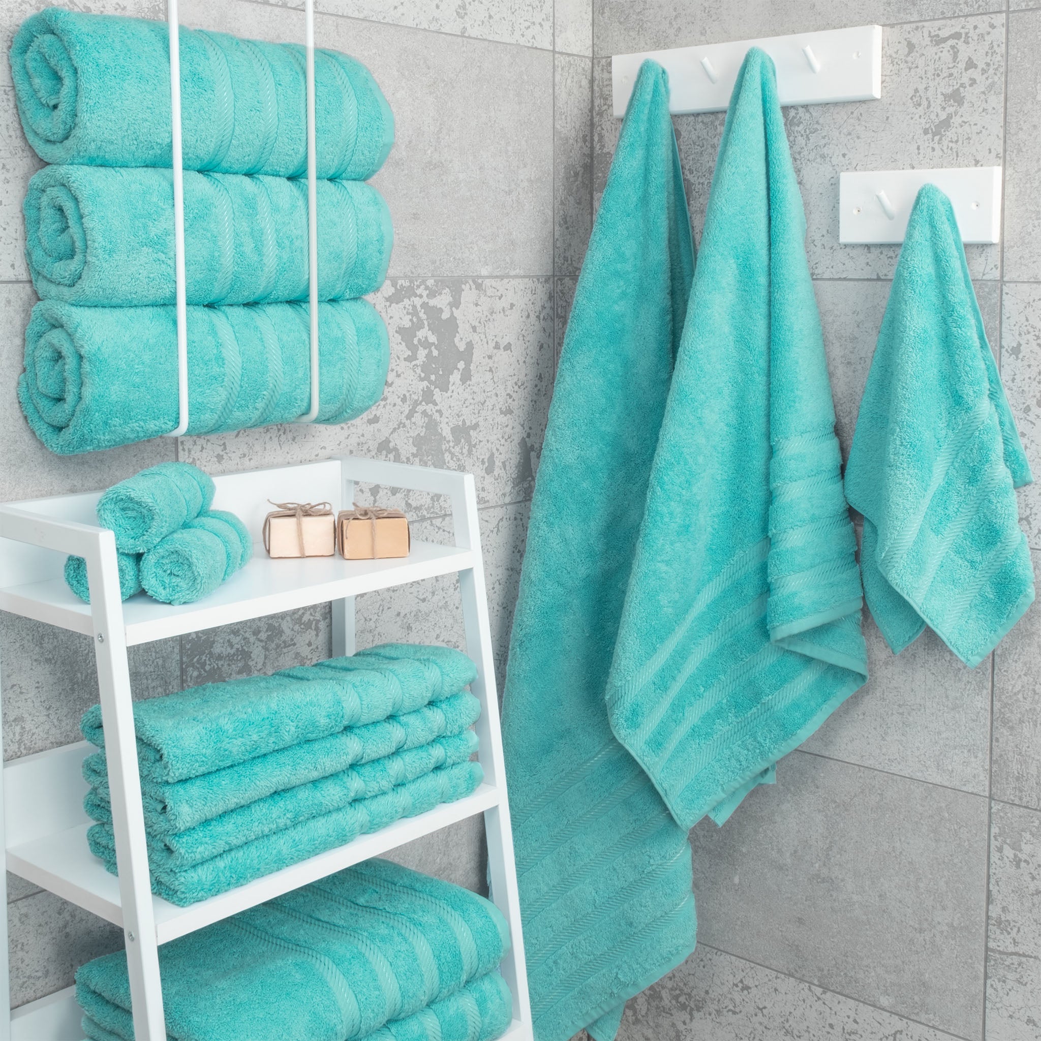 American Soft Linen Bath Towels 100% Turkish Cotton 4 Piece Luxury Bath Towel Sets for Bathroom - Turquoise Blue