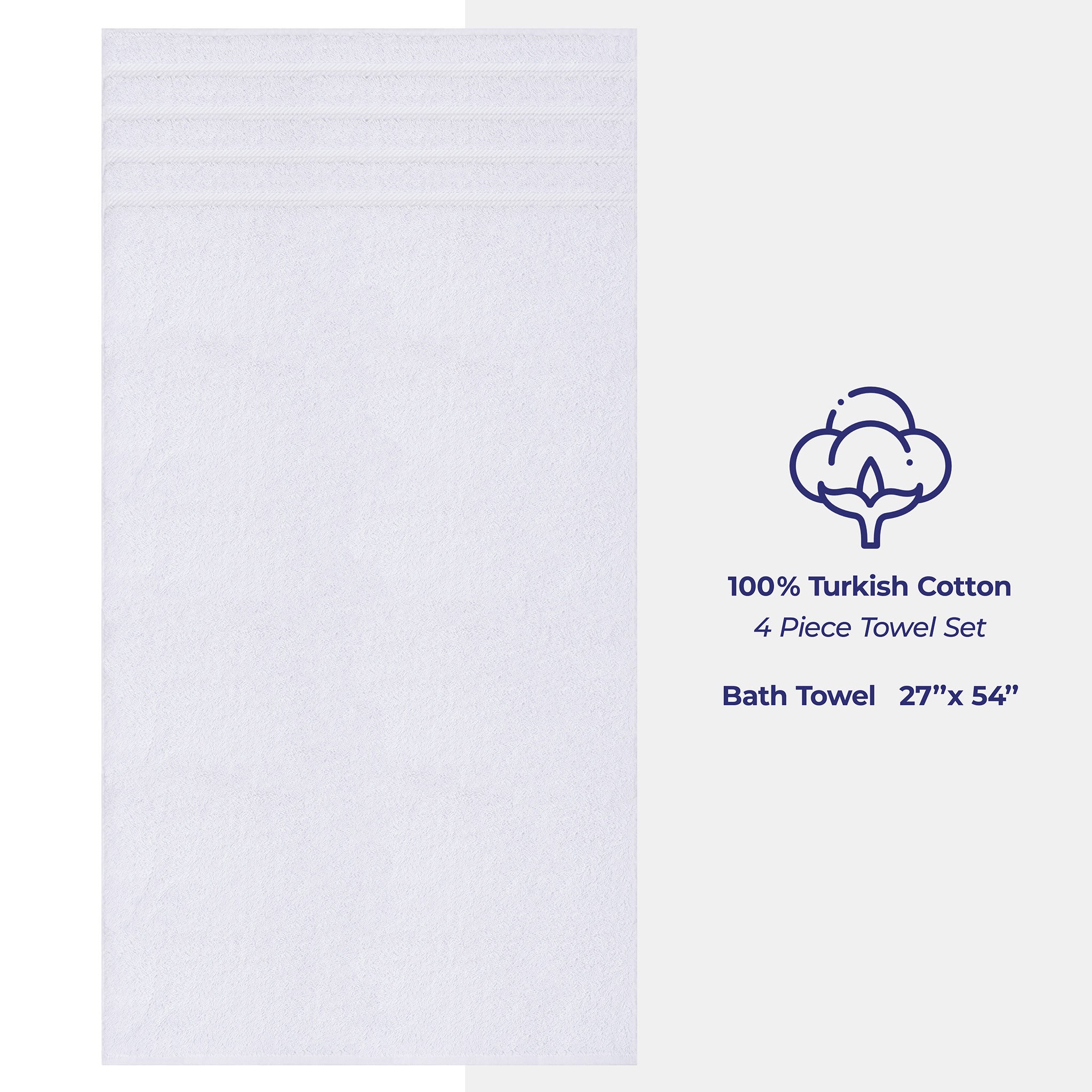American Soft Linen Bath Towel Set, 4-Piece 100% Turkish Cotton Bath Towels, 27 x 54 in. Super Soft Towels for Bathroom, White
