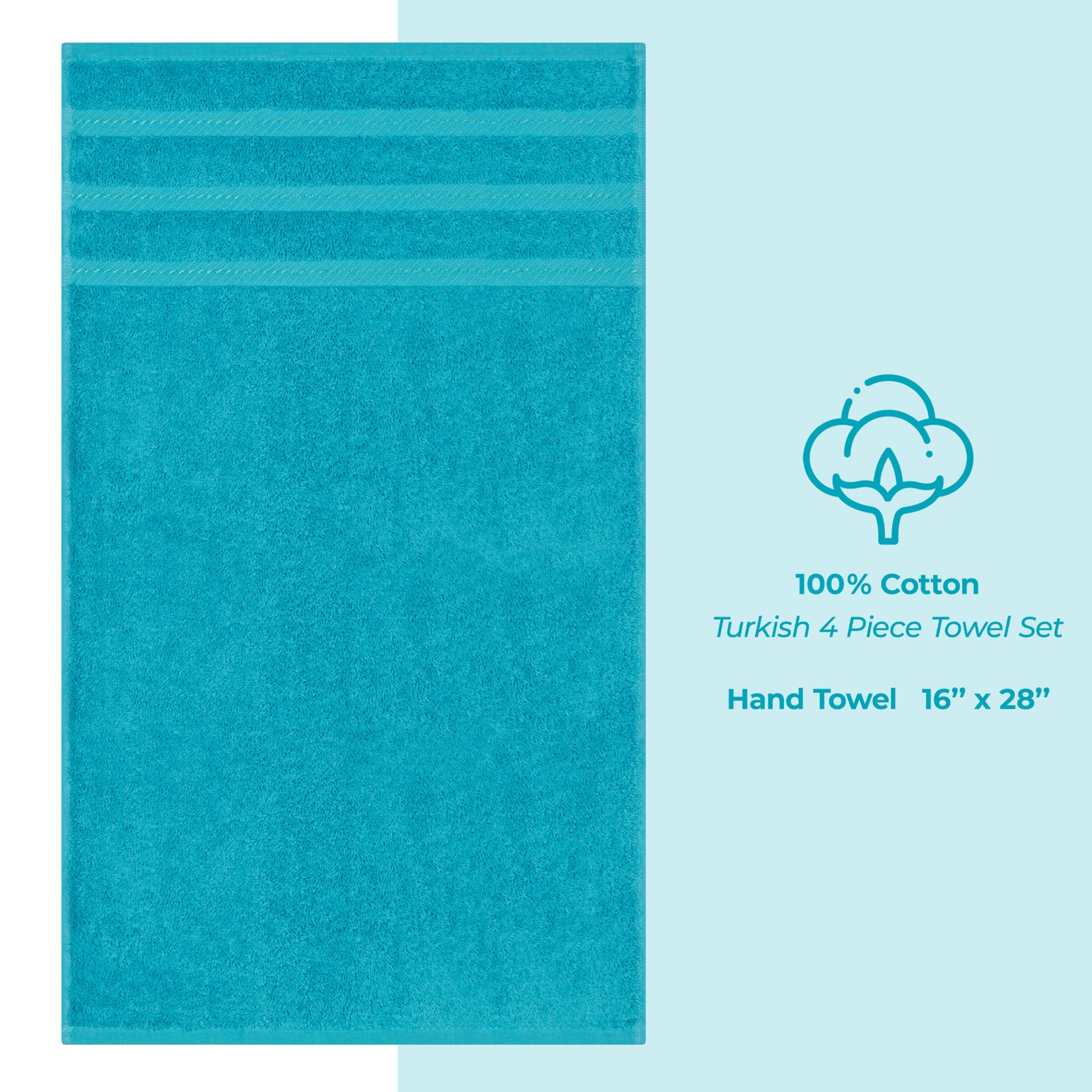 American Soft Linen 100% Turkish Cotton 4 Pack Hand Towel Set aqua-4