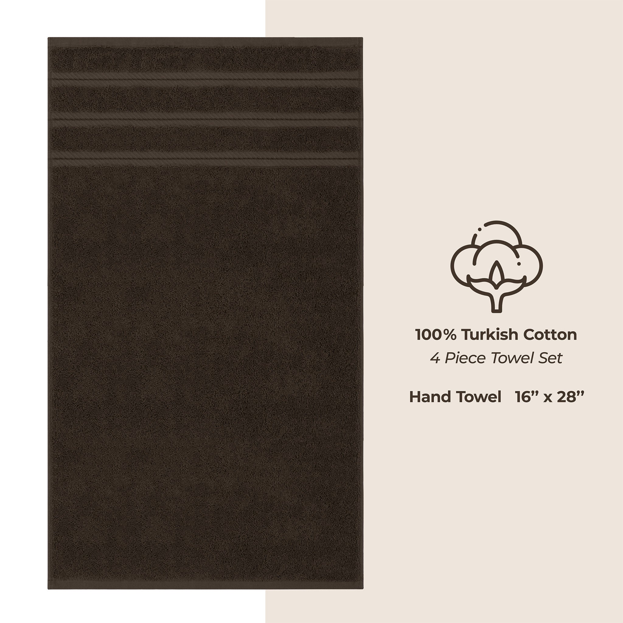  American Soft Linen 100% Turkish Cotton 4 Pack Hand Towel Set  chocolate-brown-4