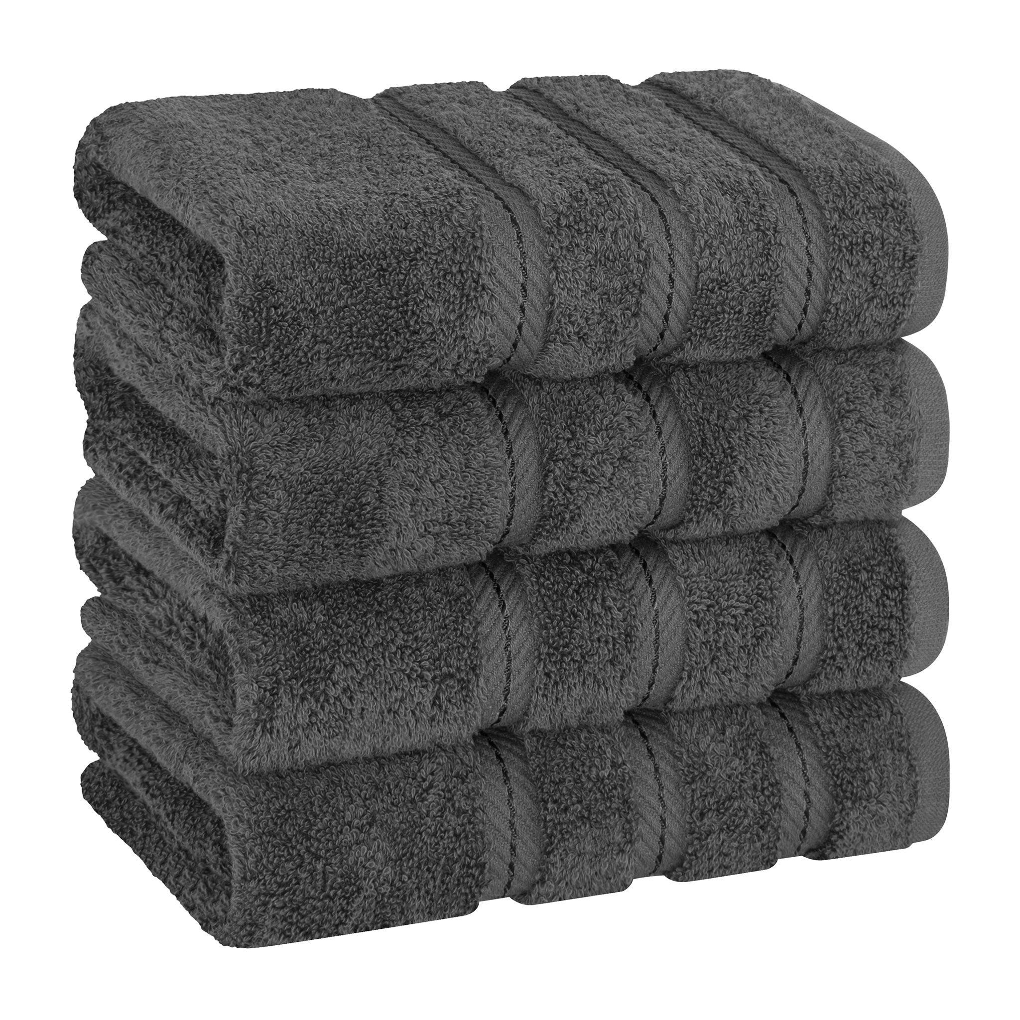 Aston and Arden White Turkish Luxury Striped Hand Towels for Bathroom 600 gsm, 18x32 in., 4-Pack , Super Soft Absorbent Hand Towels - Slate