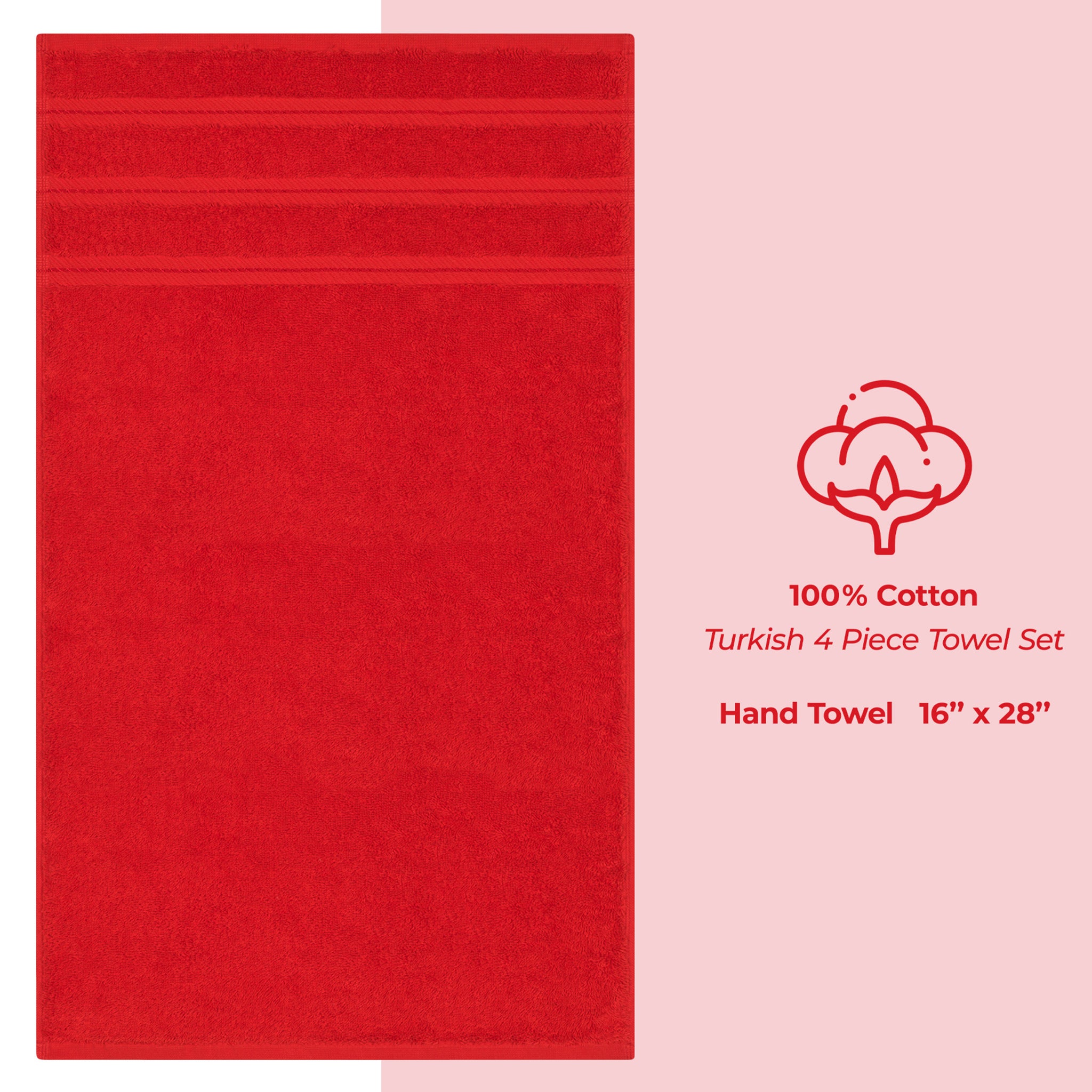 American Soft Linen 100% Turkish Cotton 4 Pack Hand Towel Set red-4