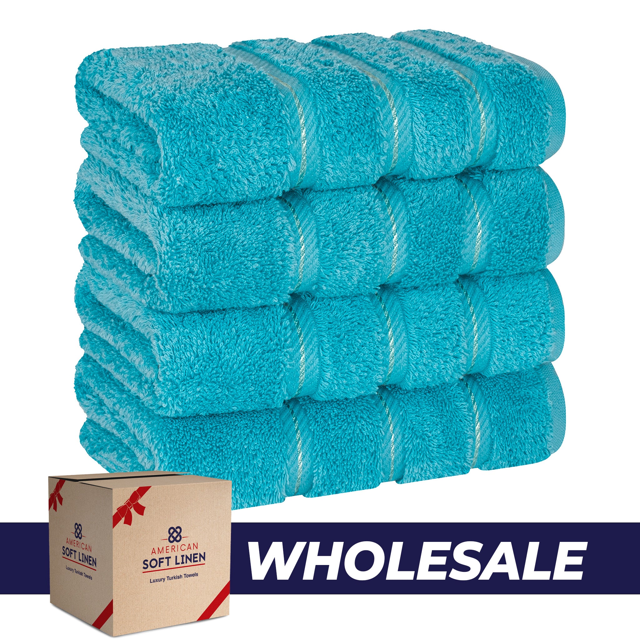 American Soft Linen 100% Turkish Cotton 4 Pack Hand Towel Set Wholesale aqua-0