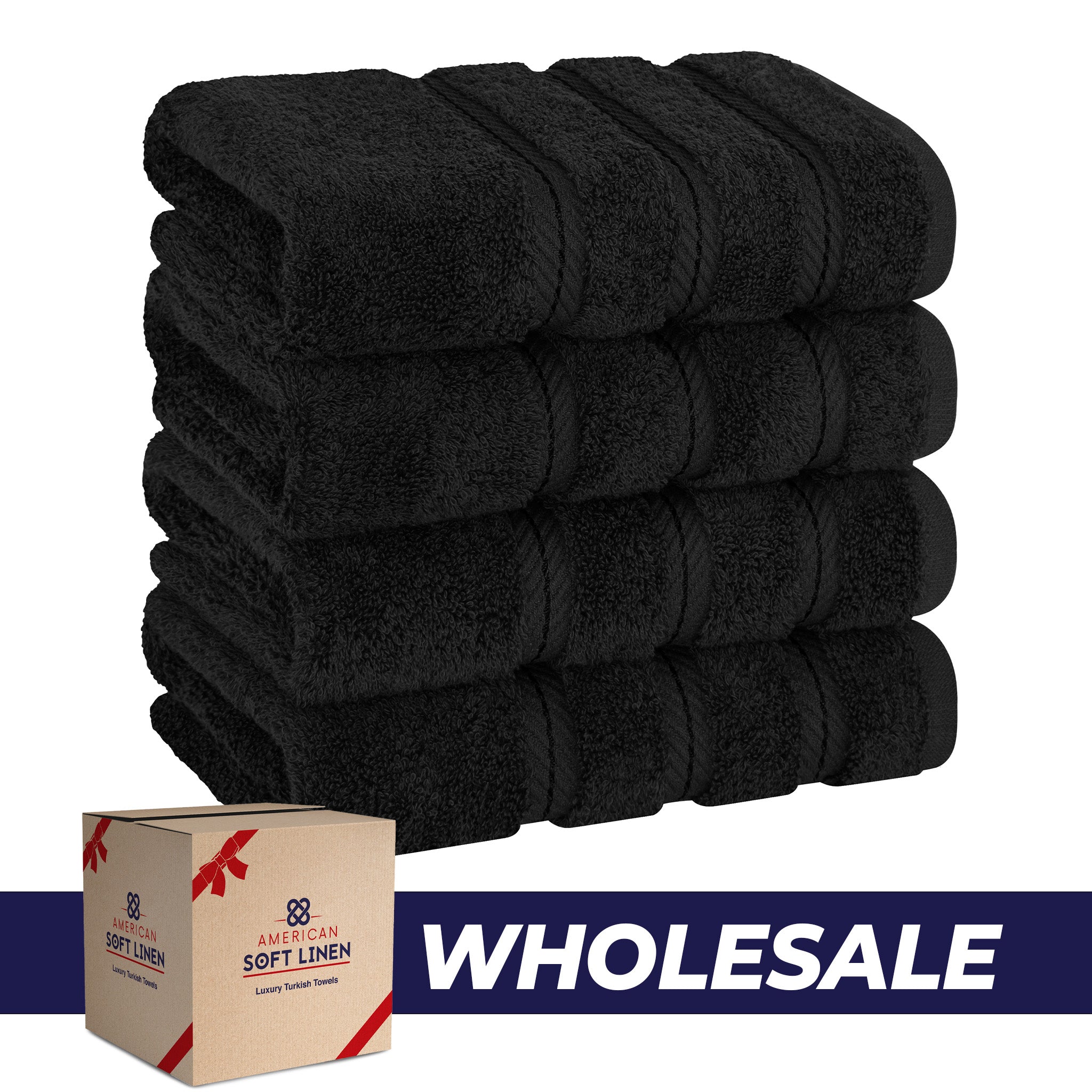 American Soft Linen 100% Turkish Cotton 4 Pack Hand Towel Set Wholesale black-0