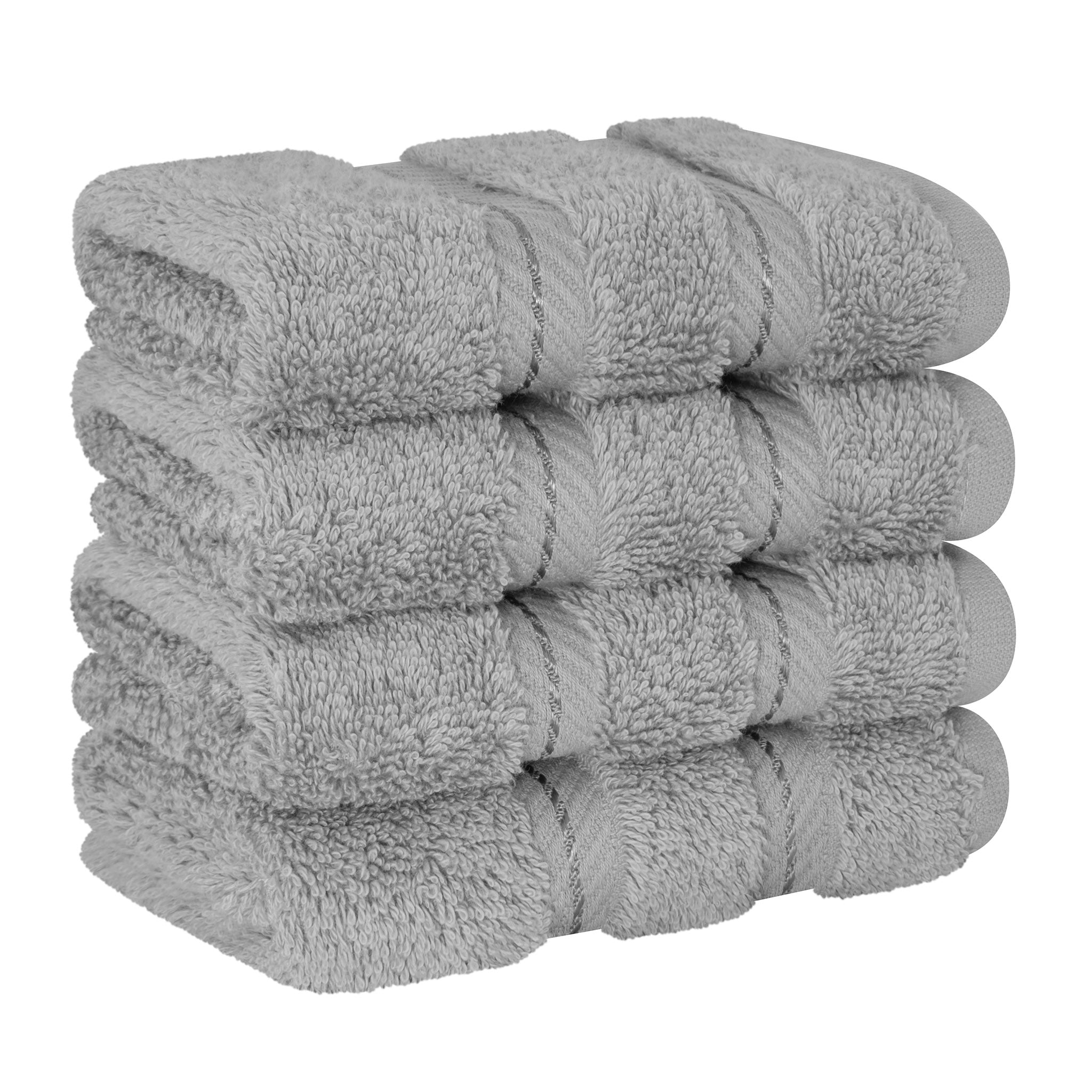 Luxury Turkish Cotton Washcloths for Easy Care, Extra Soft and Absorbent, Fingertip Towels, 4 Pack Washcloth Set by United Home Textile, Charcoal Grey