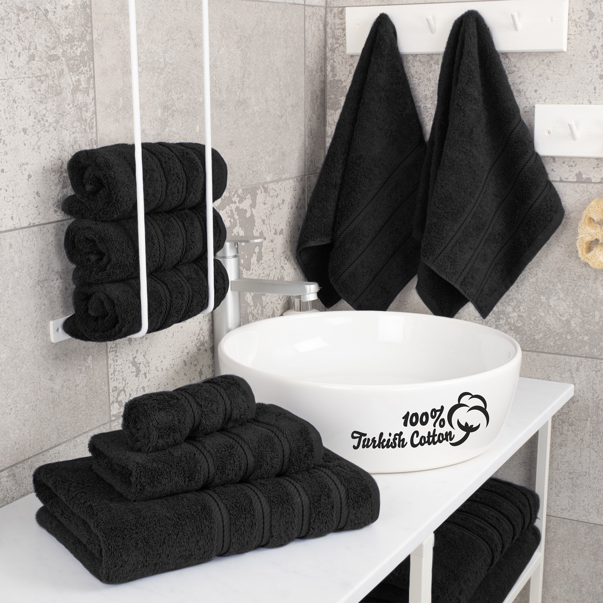 American Soft Linen 100% Turkish Cotton 6 Piece Towel Set Wholesale black-2