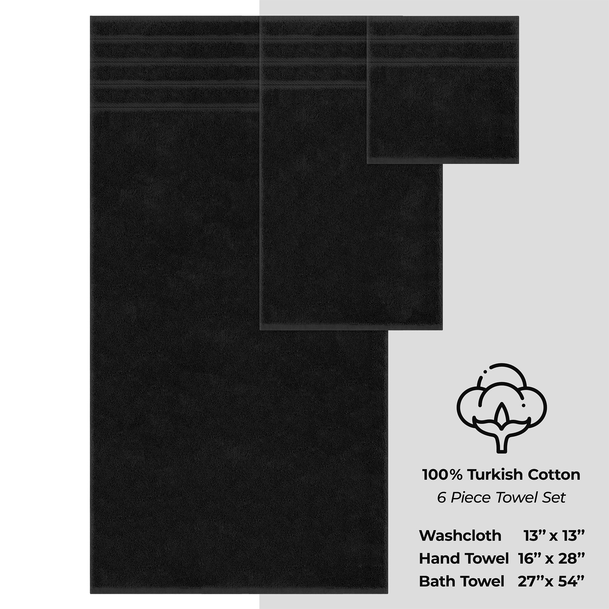 American Soft Linen 100% Turkish Cotton 6 Piece Towel Set Wholesale black-4