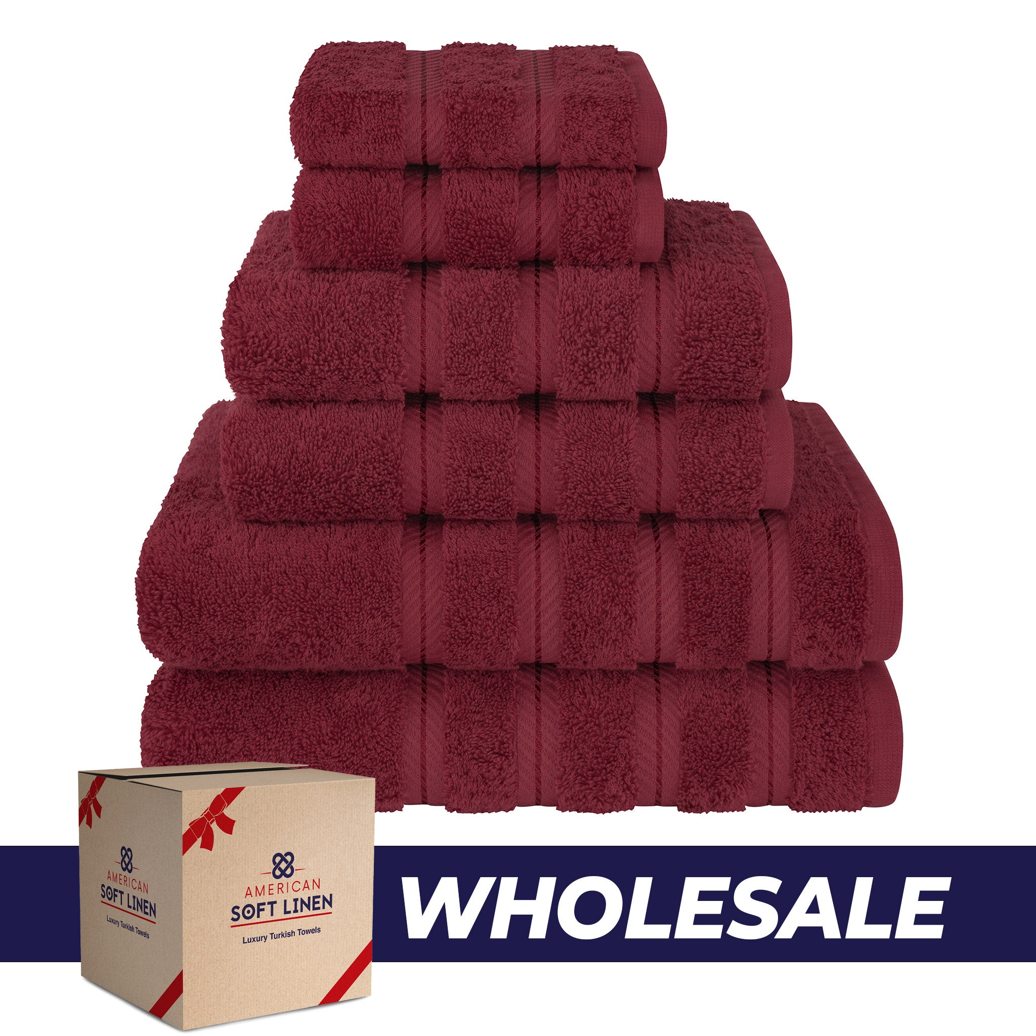 American Soft Linen 100% Turkish Cotton 6 Piece Towel Set Wholesale bordeaux-red-0