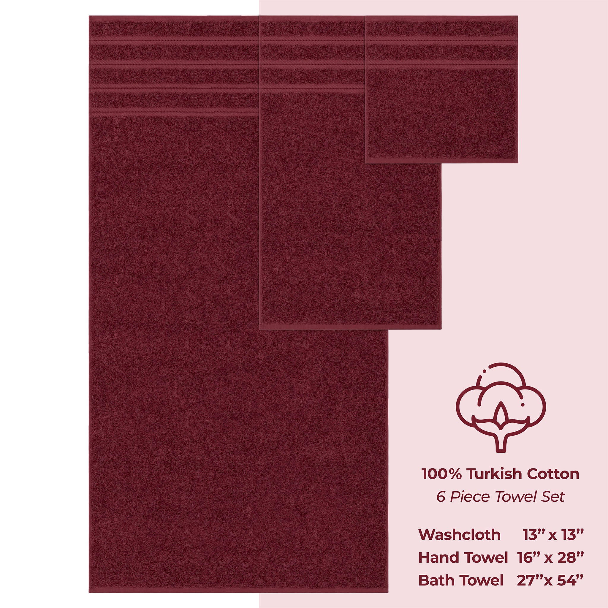 American Soft Linen 100% Turkish Cotton 6 Piece Towel Set Wholesale bordeaux-red-4