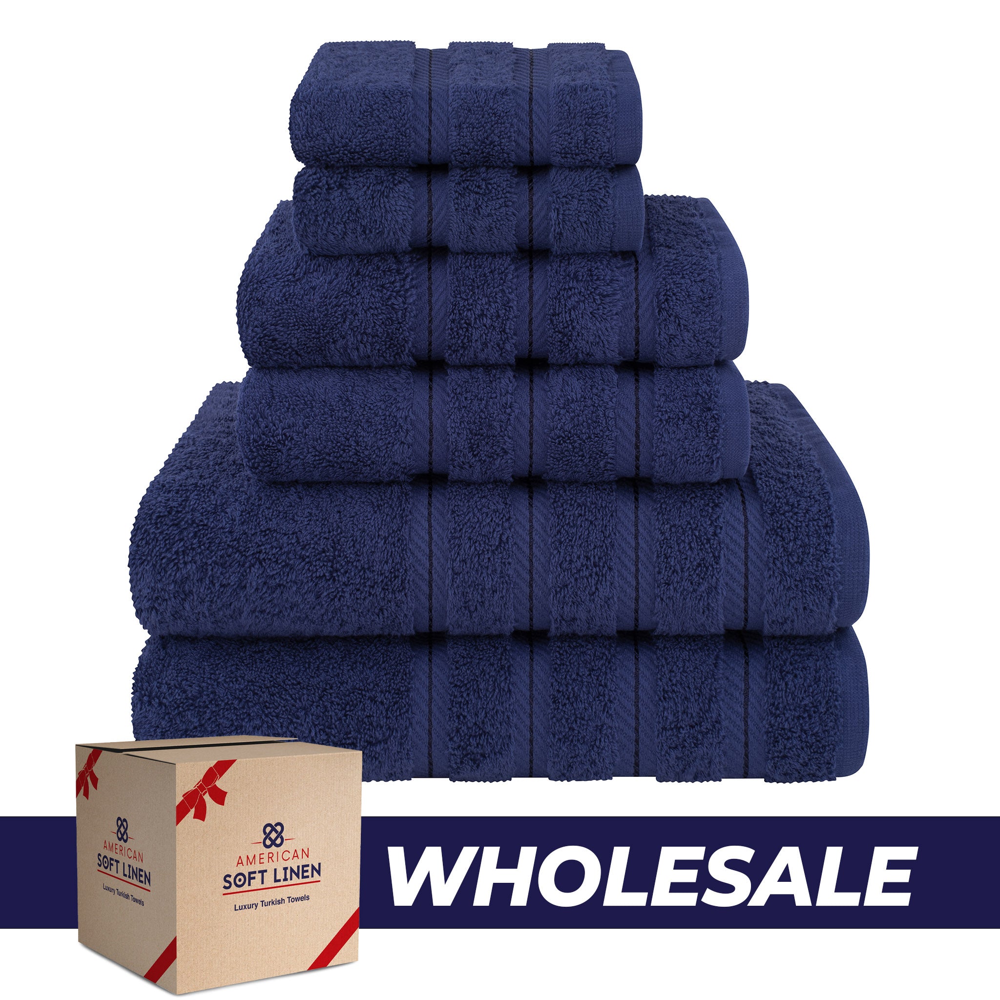 American Soft Linen 100% Turkish Cotton 6 Piece Towel Set Wholesale navy-blue-0
