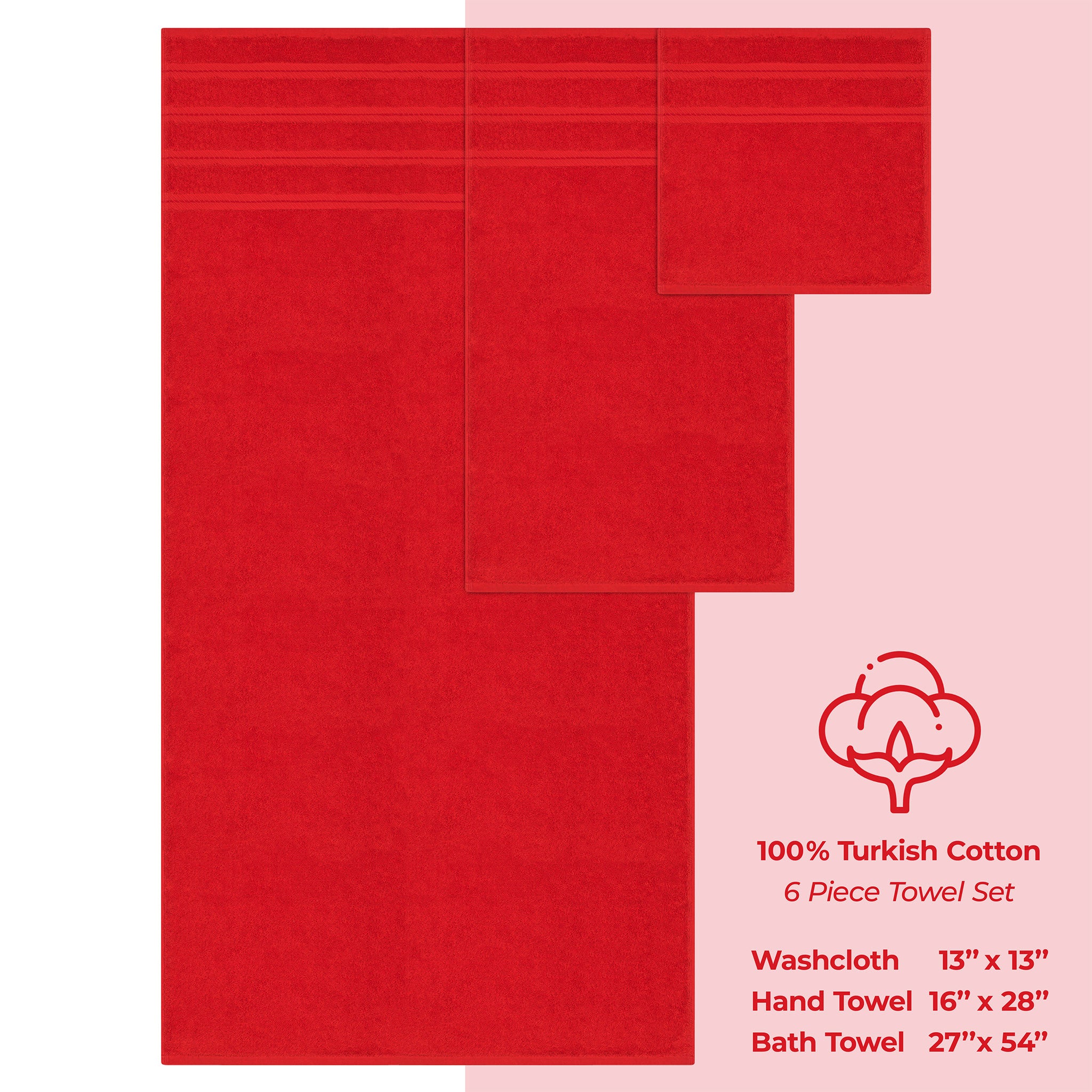 American Soft Linen 100% Turkish Cotton 6 Piece Towel Set Wholesale red-4