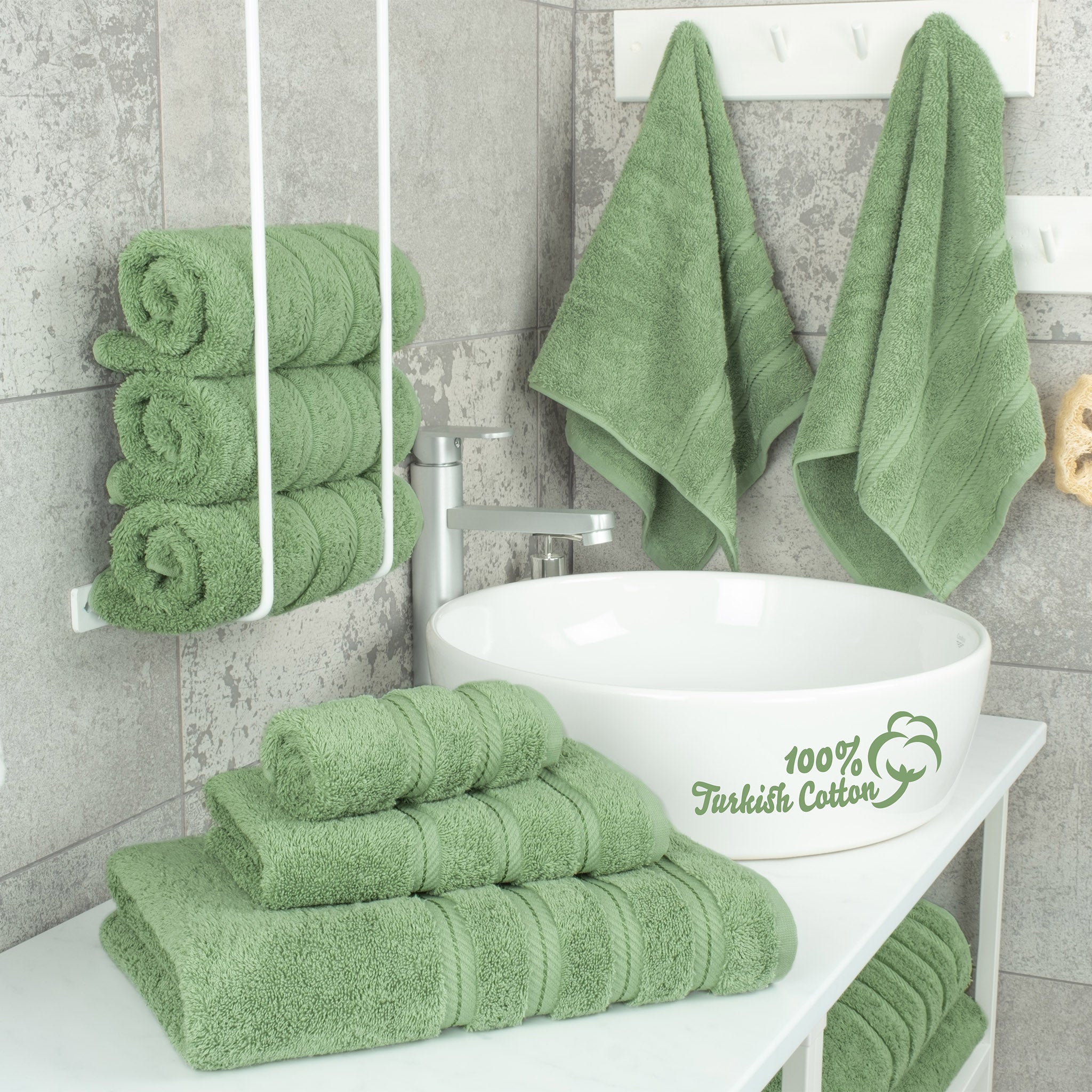 American Soft Linen 100% Turkish Cotton 6 Piece Towel Set Wholesale sage-green-2