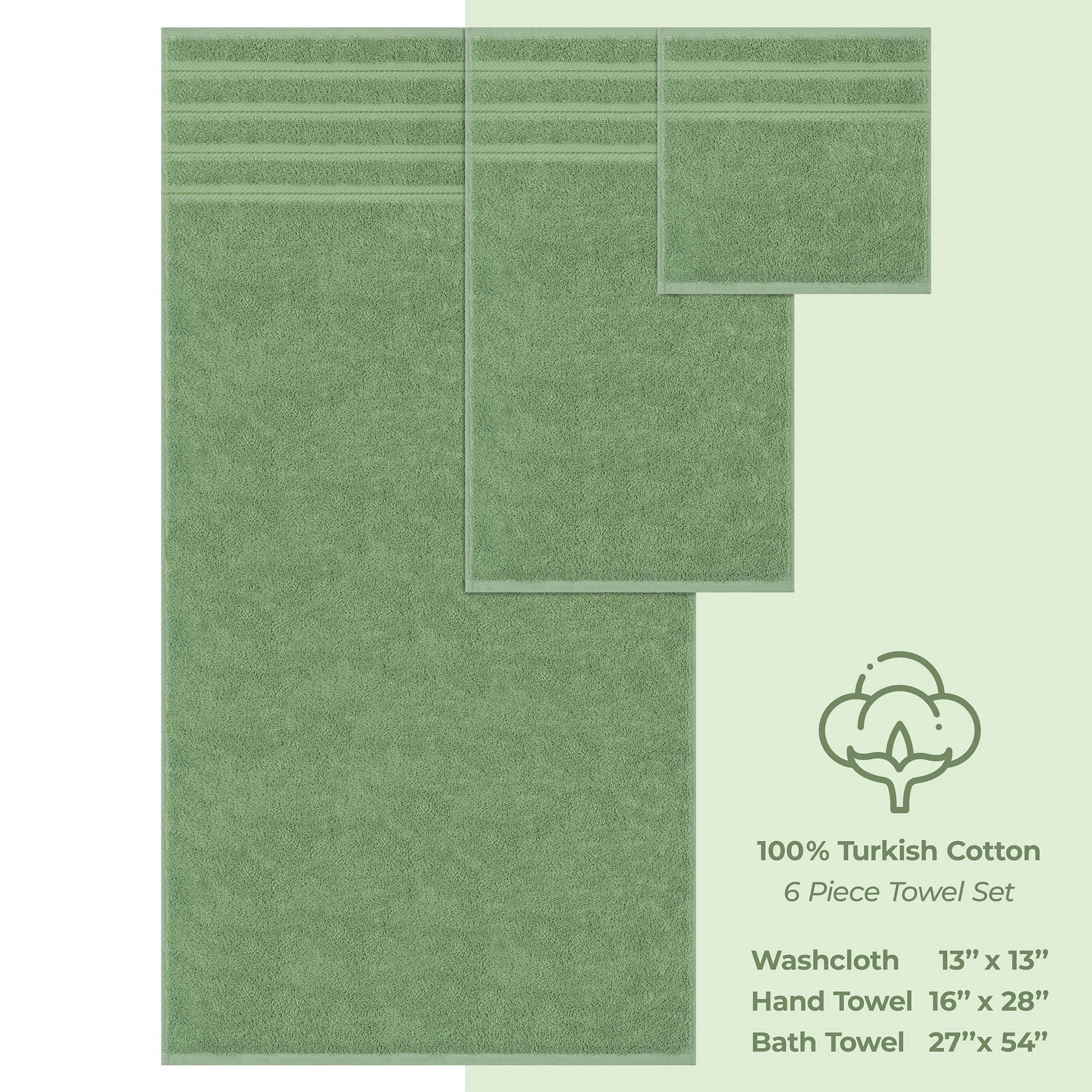 American Soft Linen 100% Turkish Cotton 6 Piece Towel Set Wholesale sage-green-4
