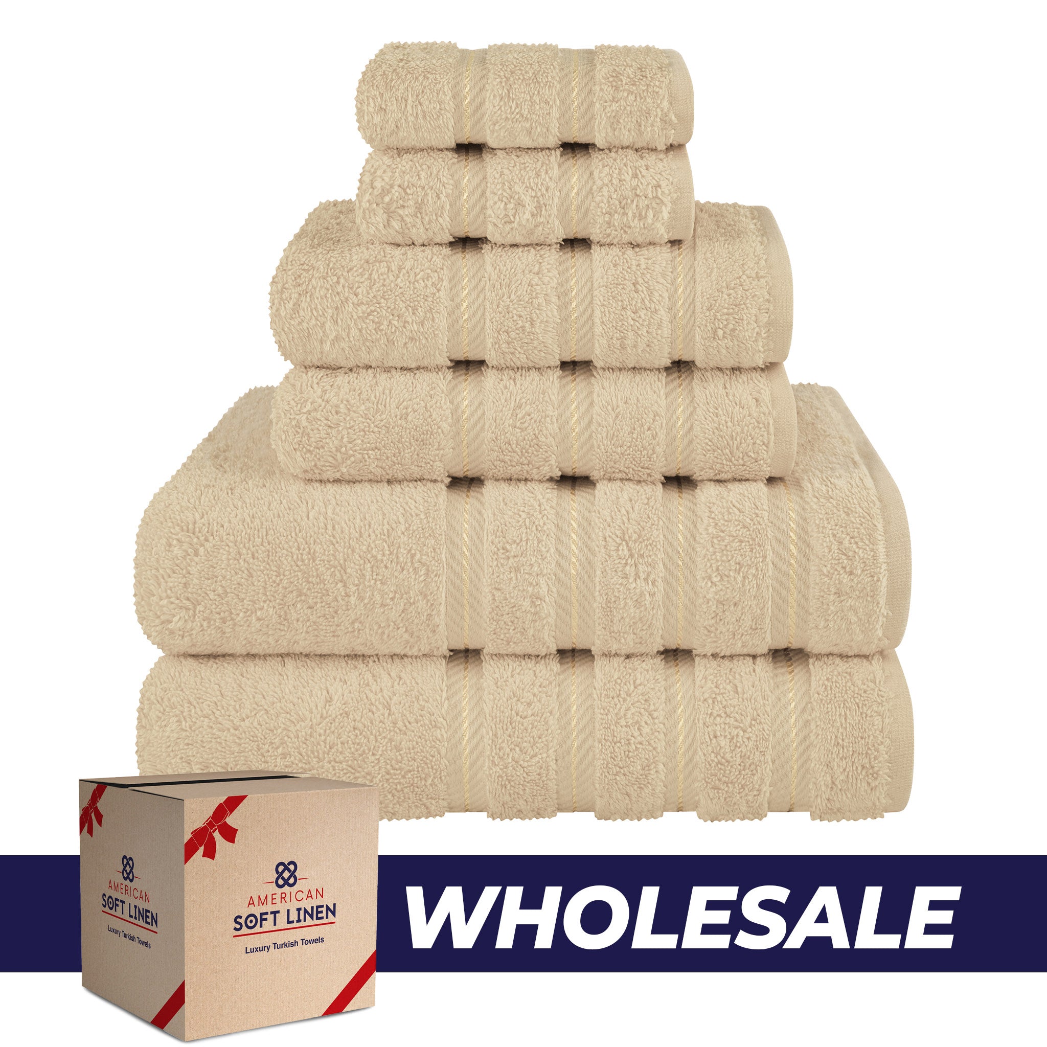 American Soft Linen 100% Turkish Cotton 6 Piece Towel Set Wholesale sand-taupe-0