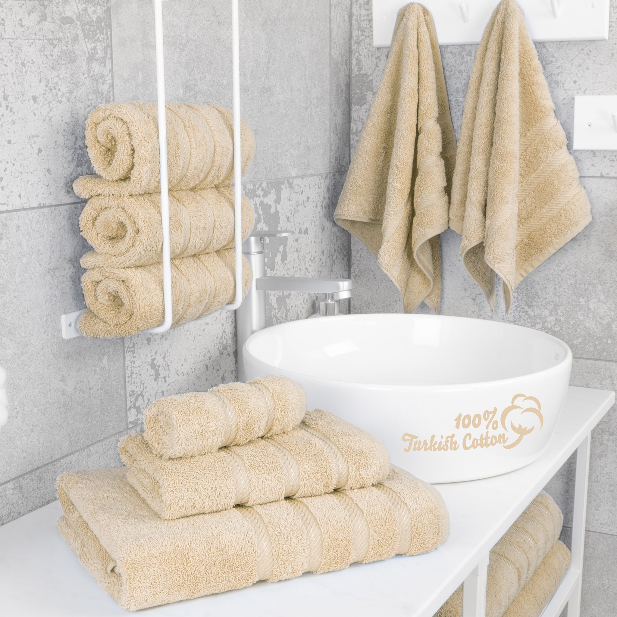 American Soft Linen 100% Turkish Cotton 6 Piece Towel Set Wholesale sand-taupe-2