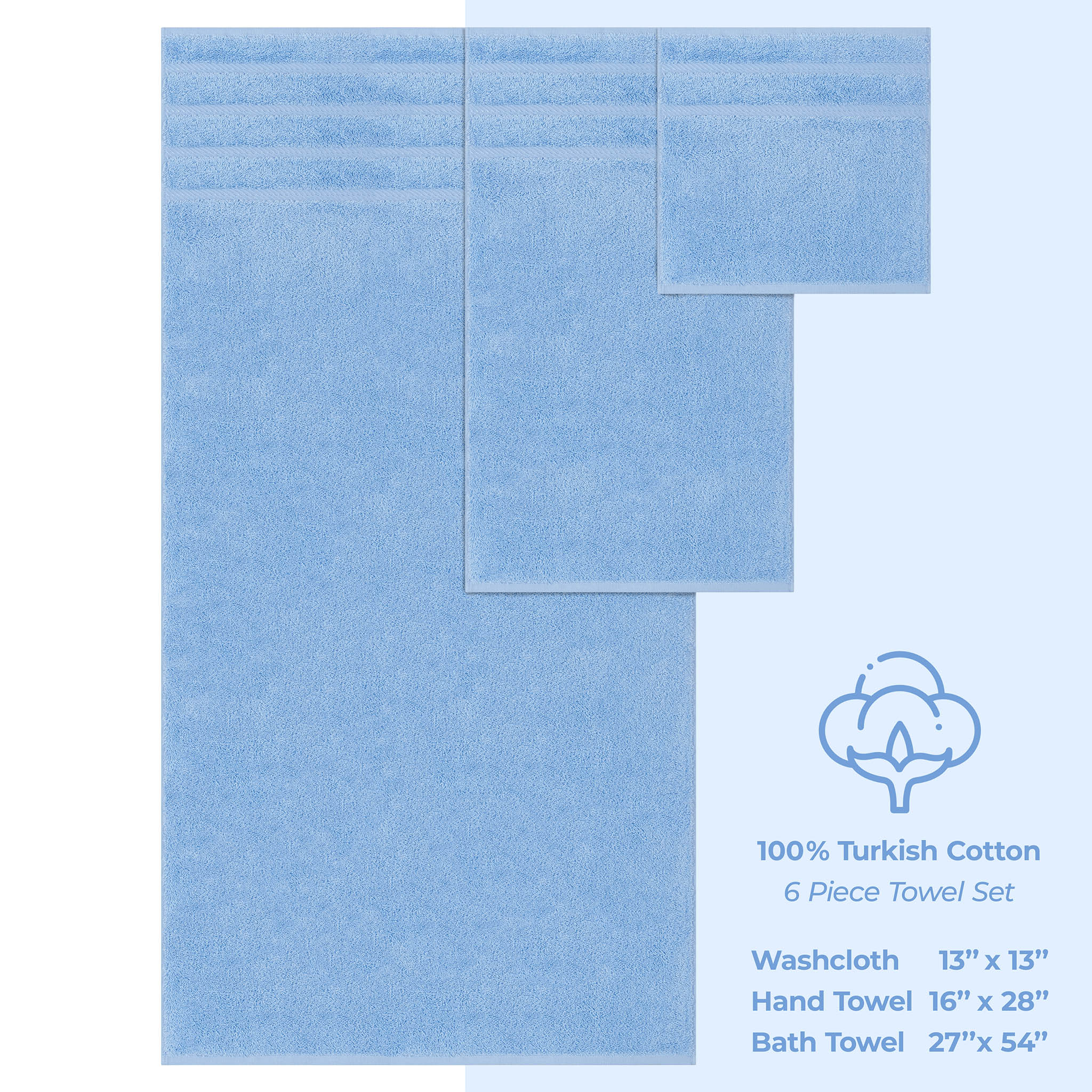 American Soft Linen 100% Turkish Cotton 6 Piece Towel Set Wholesale sky-blue-4