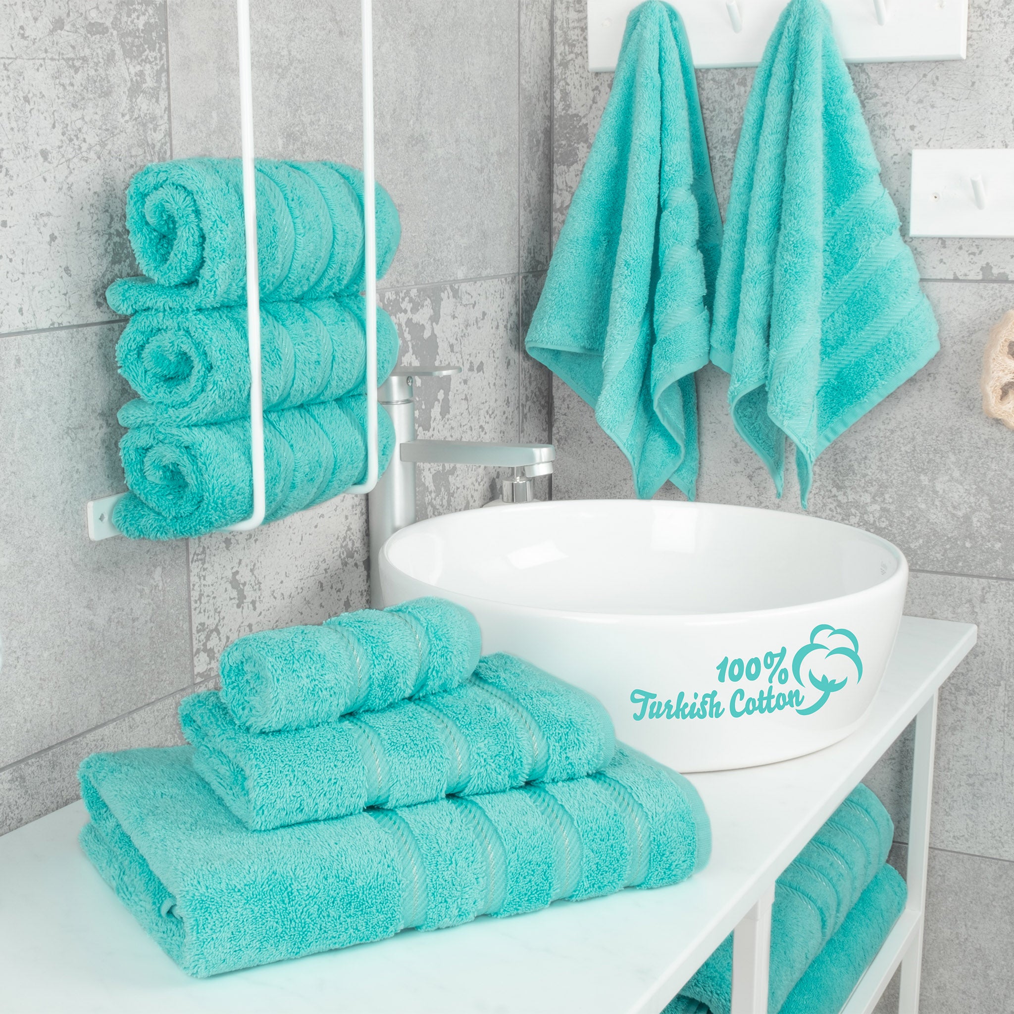 American Soft Linen 100% Turkish Cotton 6 Piece Towel Set Wholesale turquoise-blue-2