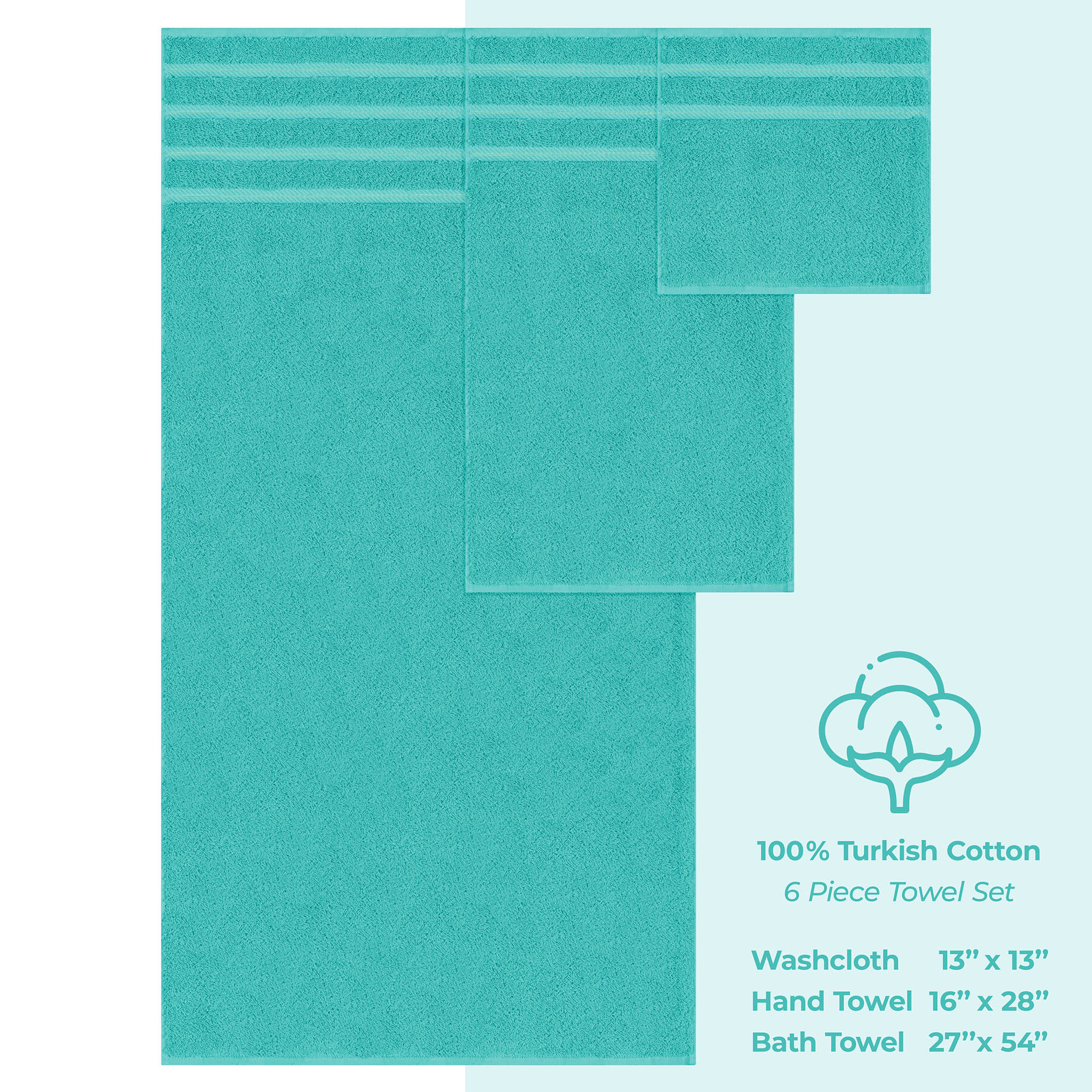 American Soft Linen 100% Turkish Cotton 6 Piece Towel Set Wholesale turquoise-blue-4