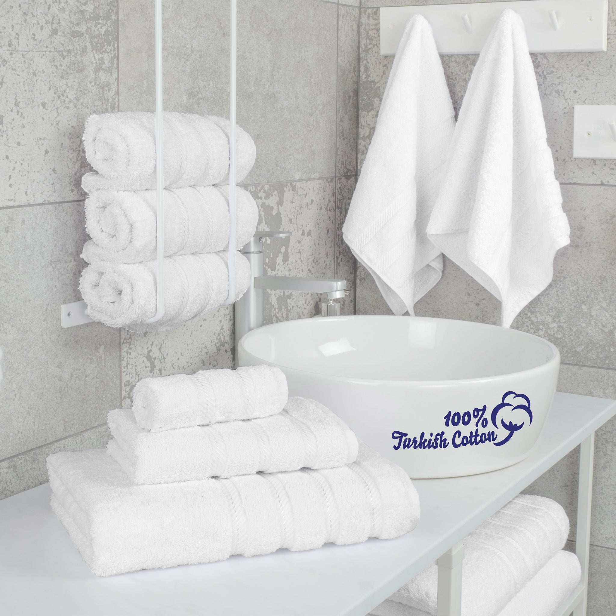 American Soft Linen 100% Turkish Cotton 6 Piece Towel Set Wholesale white-2