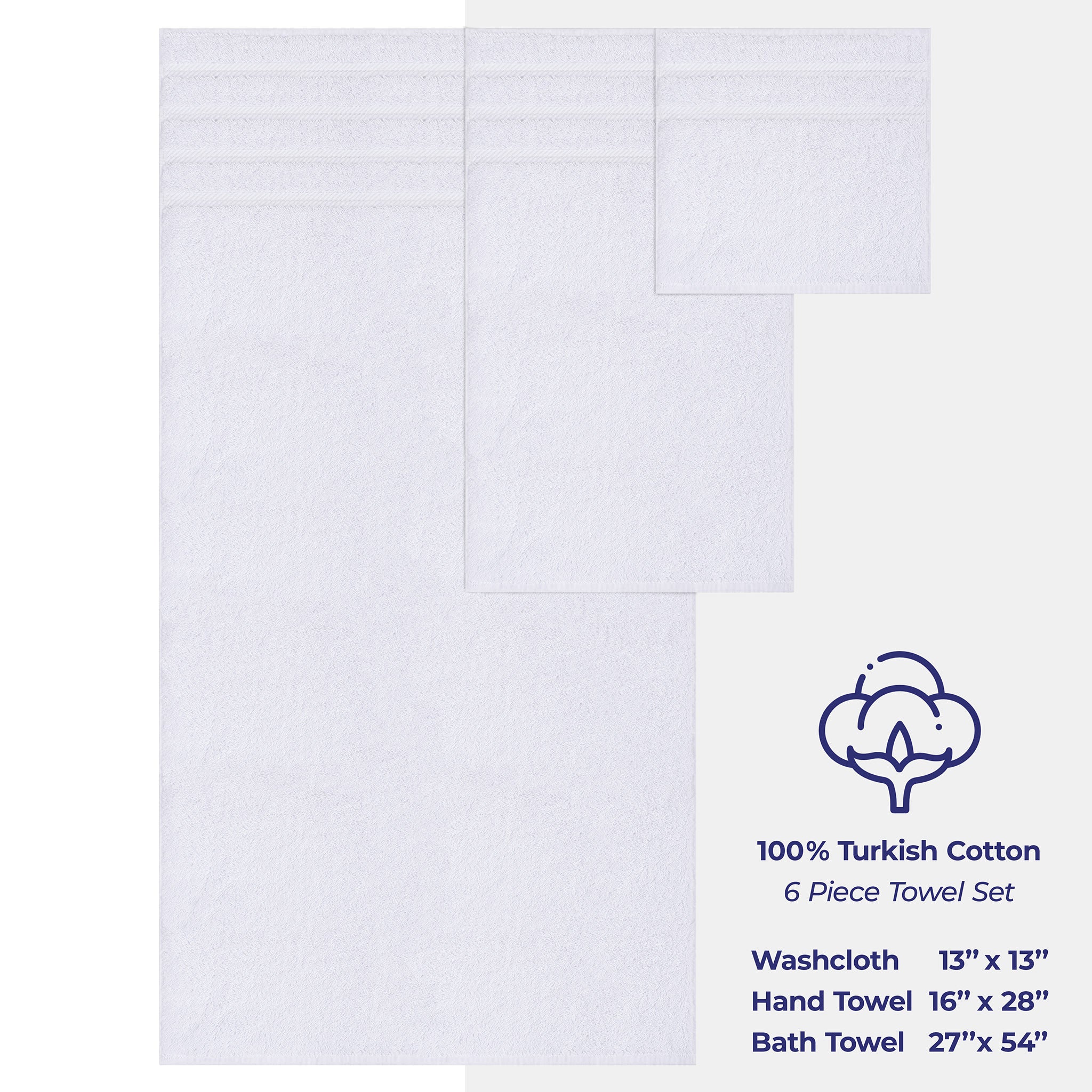 American Soft Linen 100% Turkish Cotton 6 Piece Towel Set Wholesale white-4