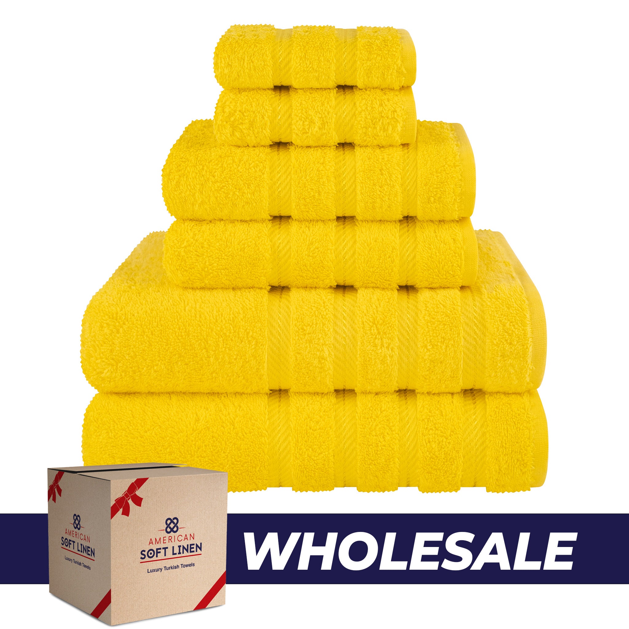 American Soft Linen 100% Turkish Cotton 6 Piece Towel Set Wholesale yellow-0