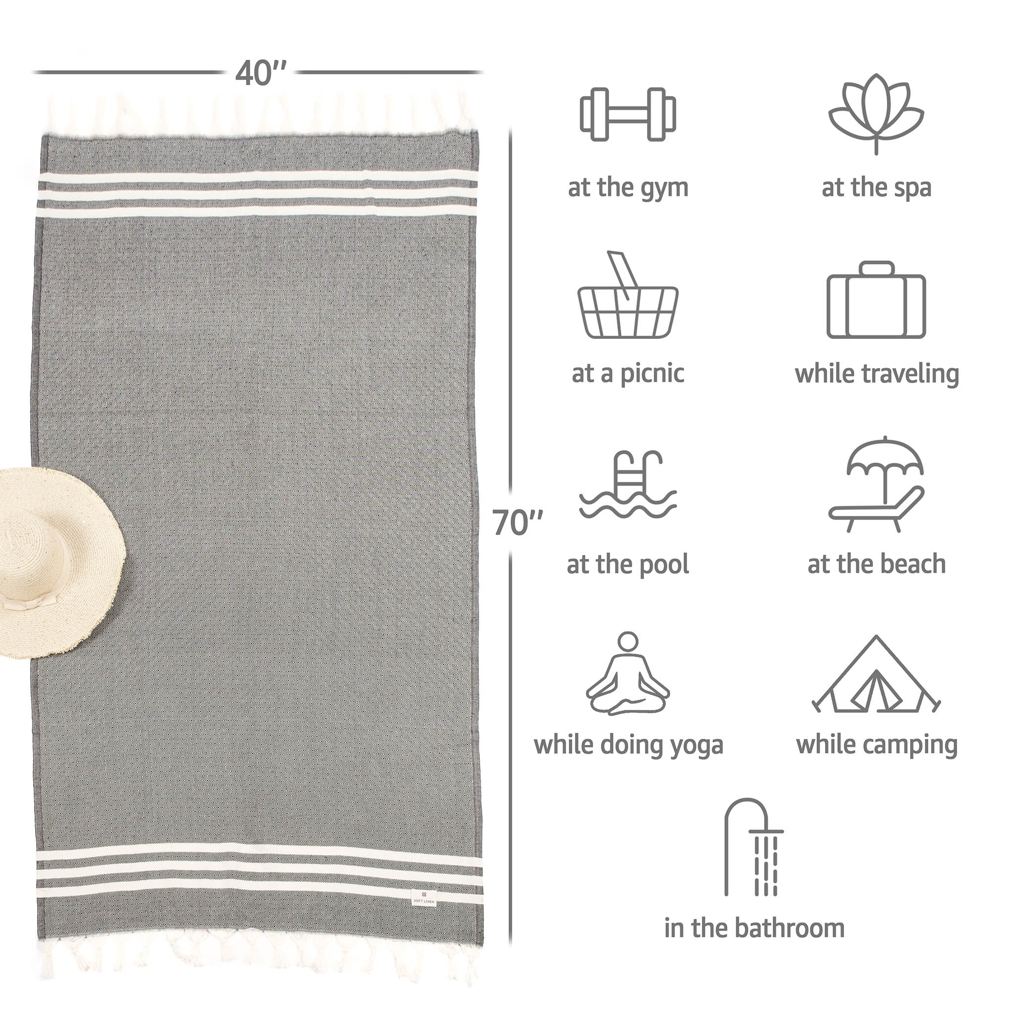  American Soft Linen  100% Bamboo Turkish Peshtemal Towels 44 Set Case Pack -black-4