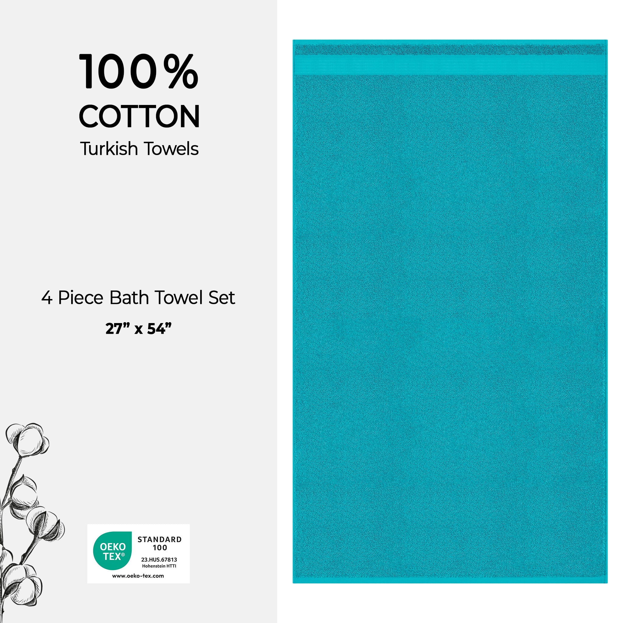 American Soft Linen Bekos 100% Cotton Turkish Towels, 4 Piece Bath Towel Set -aqua-blue-04