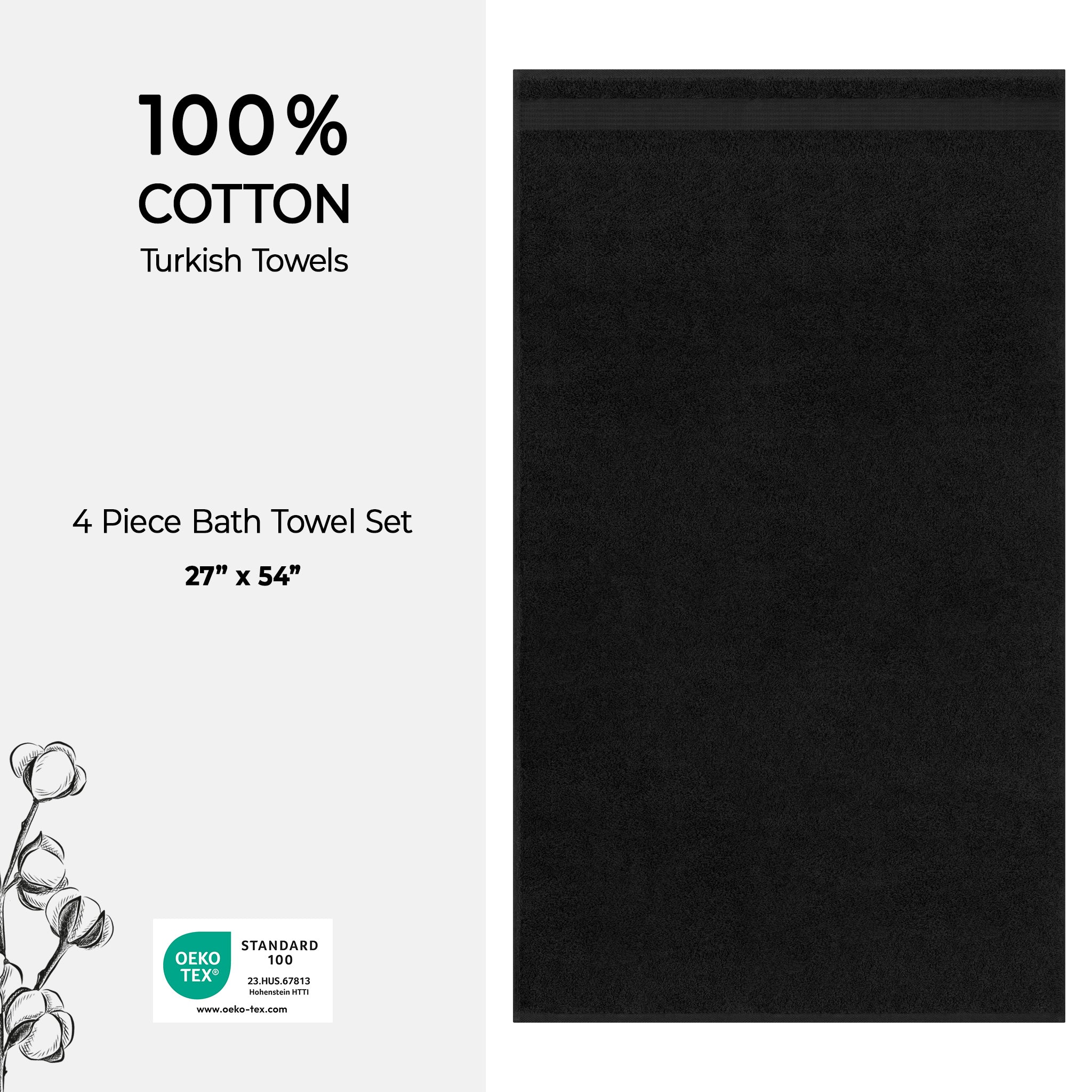 American Soft Linen Bekos 100% Cotton Turkish Towels, 4 Piece Bath Towel Set -black-04