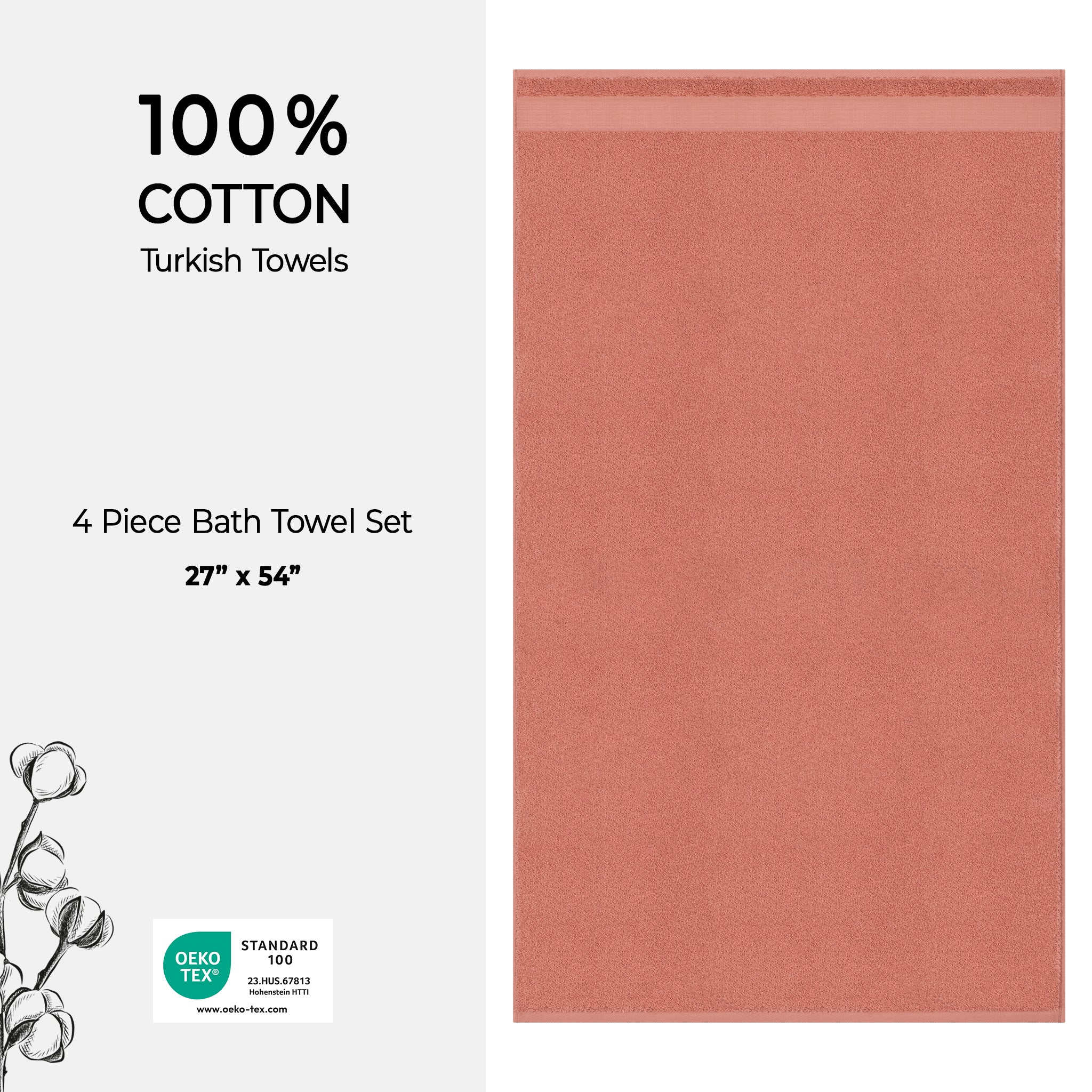 American Soft Linen Bekos 100% Cotton Turkish Towels, 4 Piece Bath Towel Set -coral-04