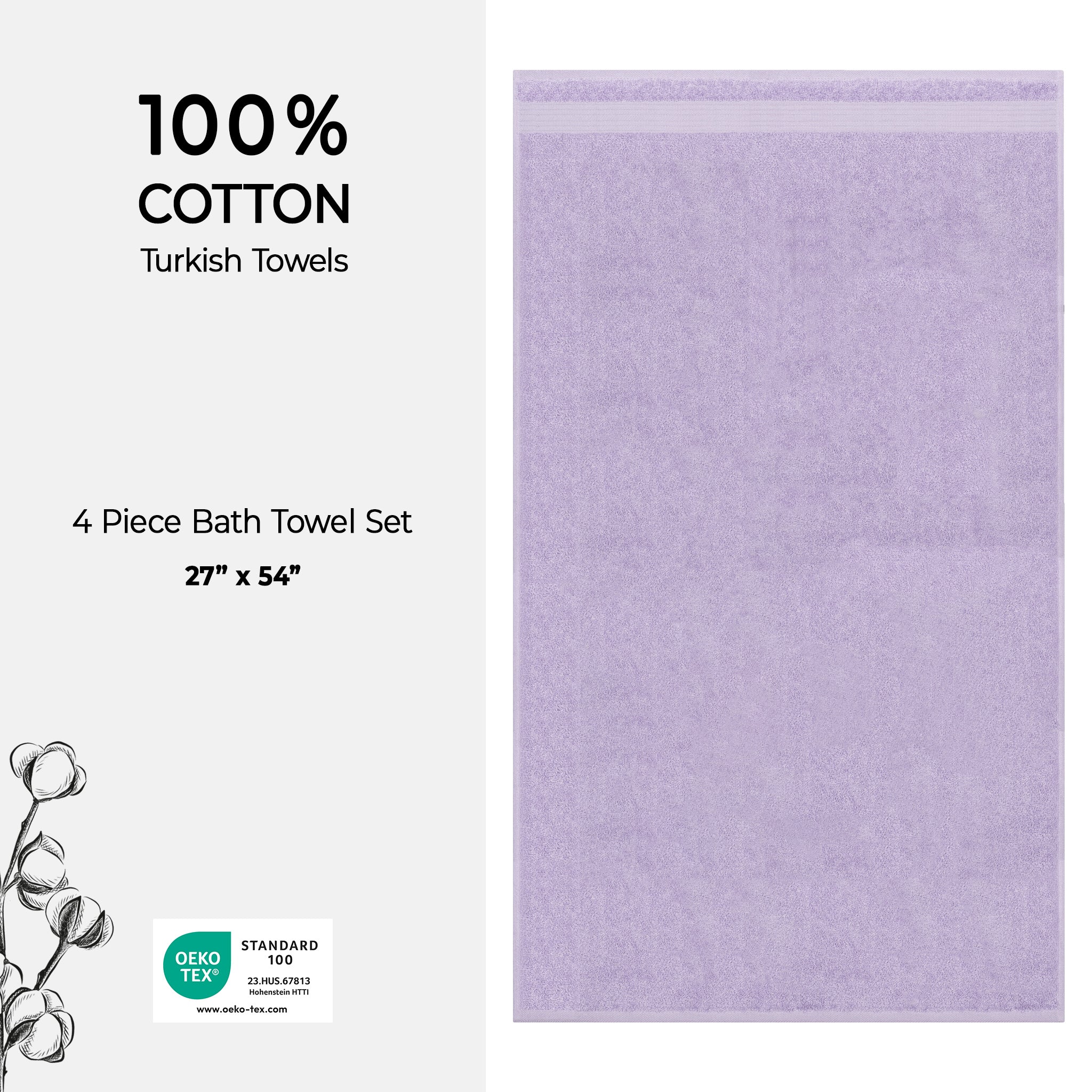 American Soft Linen Bekos 100% Cotton Turkish Towels, 4 Piece Bath Towel Set -lilac-04