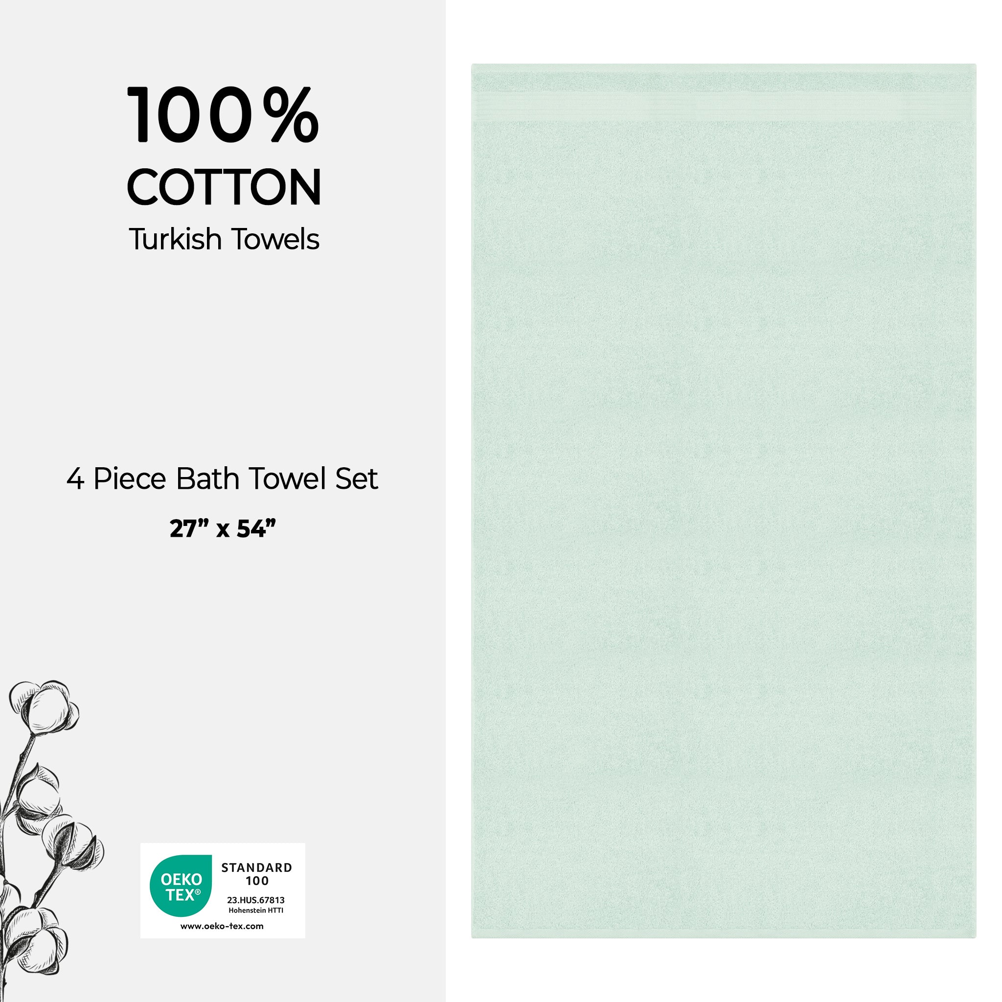 American Soft Linen Bekos 100% Cotton Turkish Towels, 4 Piece Bath Towel Set -mint-04